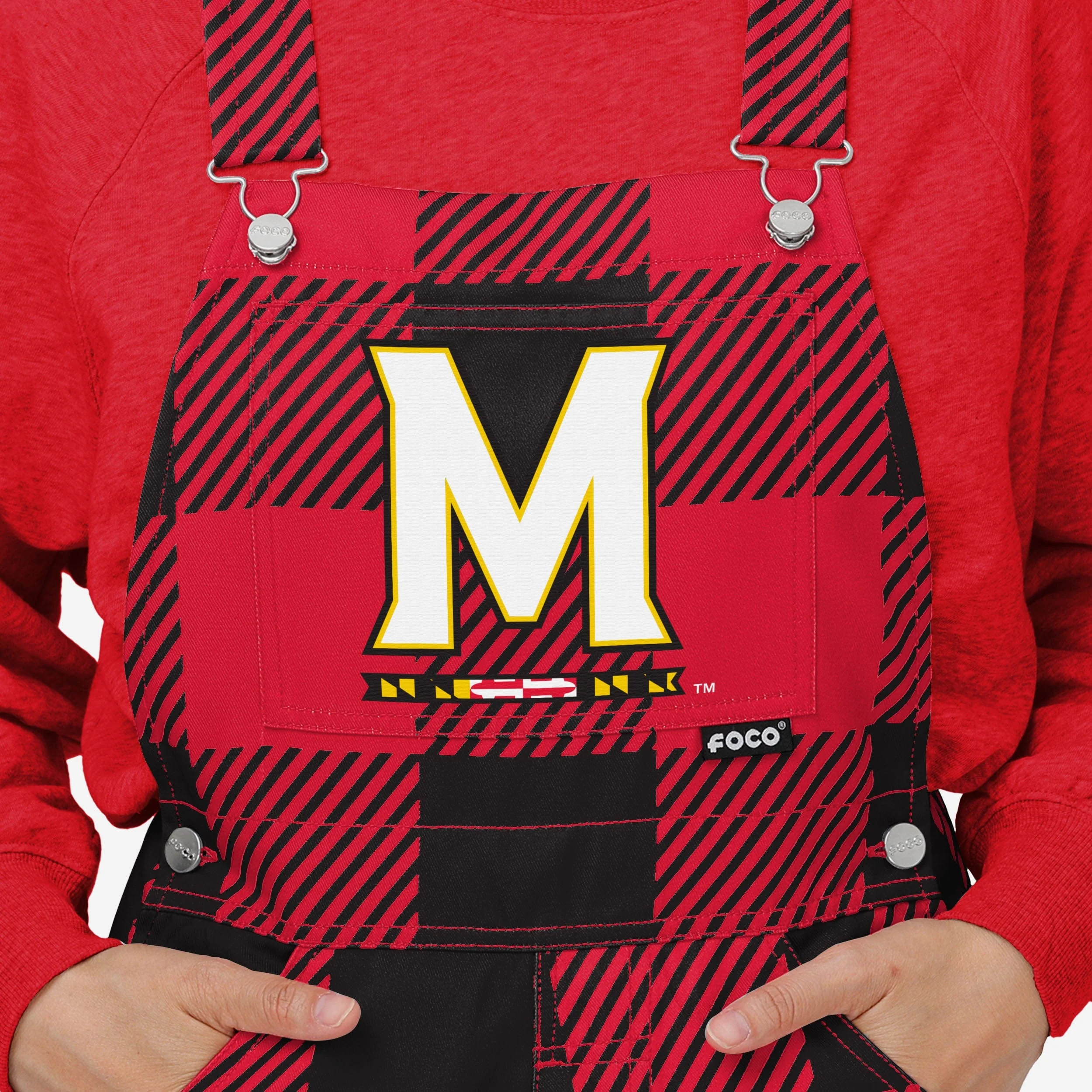 Maryland Terrapins Womens Plaid Bib Overalls - Image 4