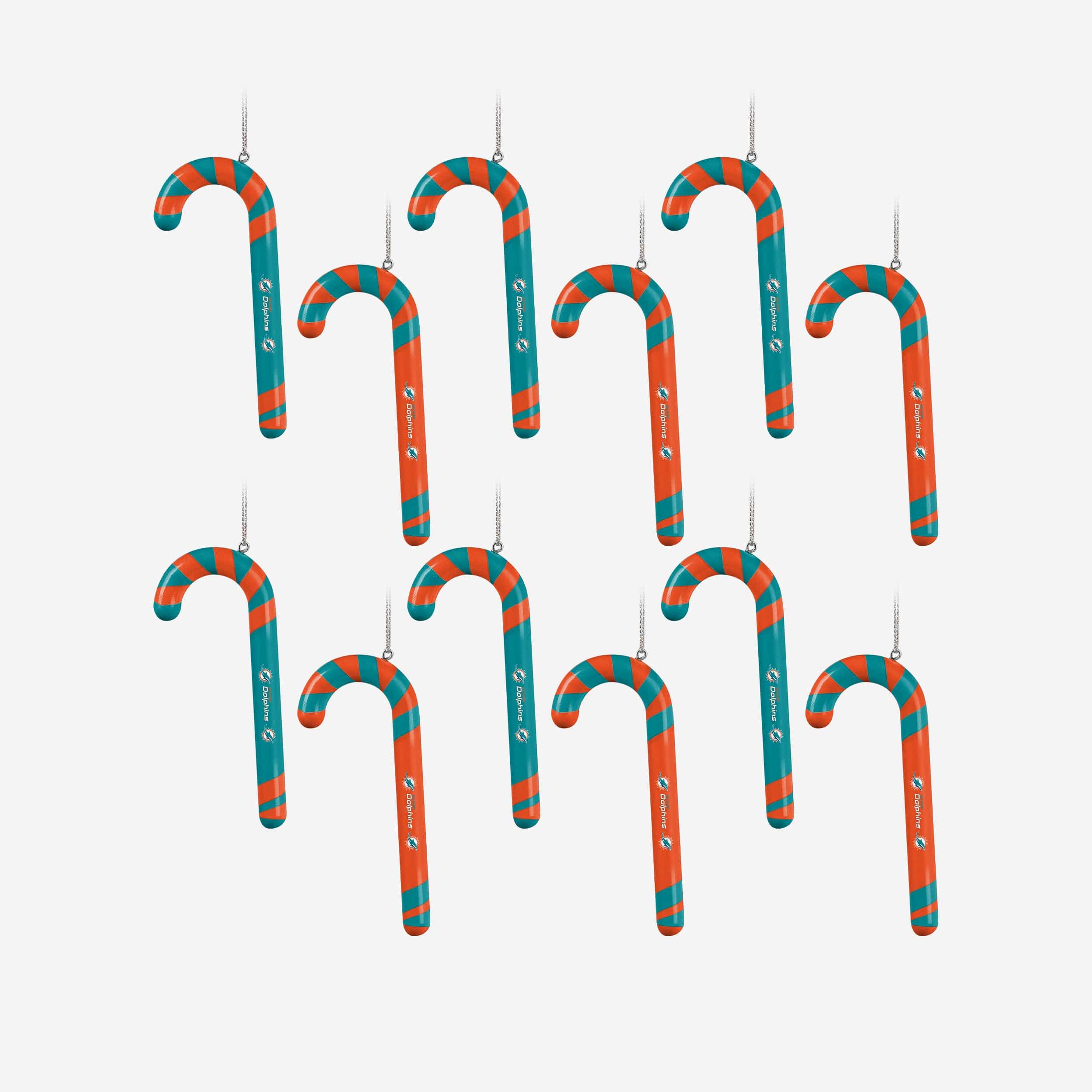 Miami Dolphins 12 Pack Candy Cane Ornament Set