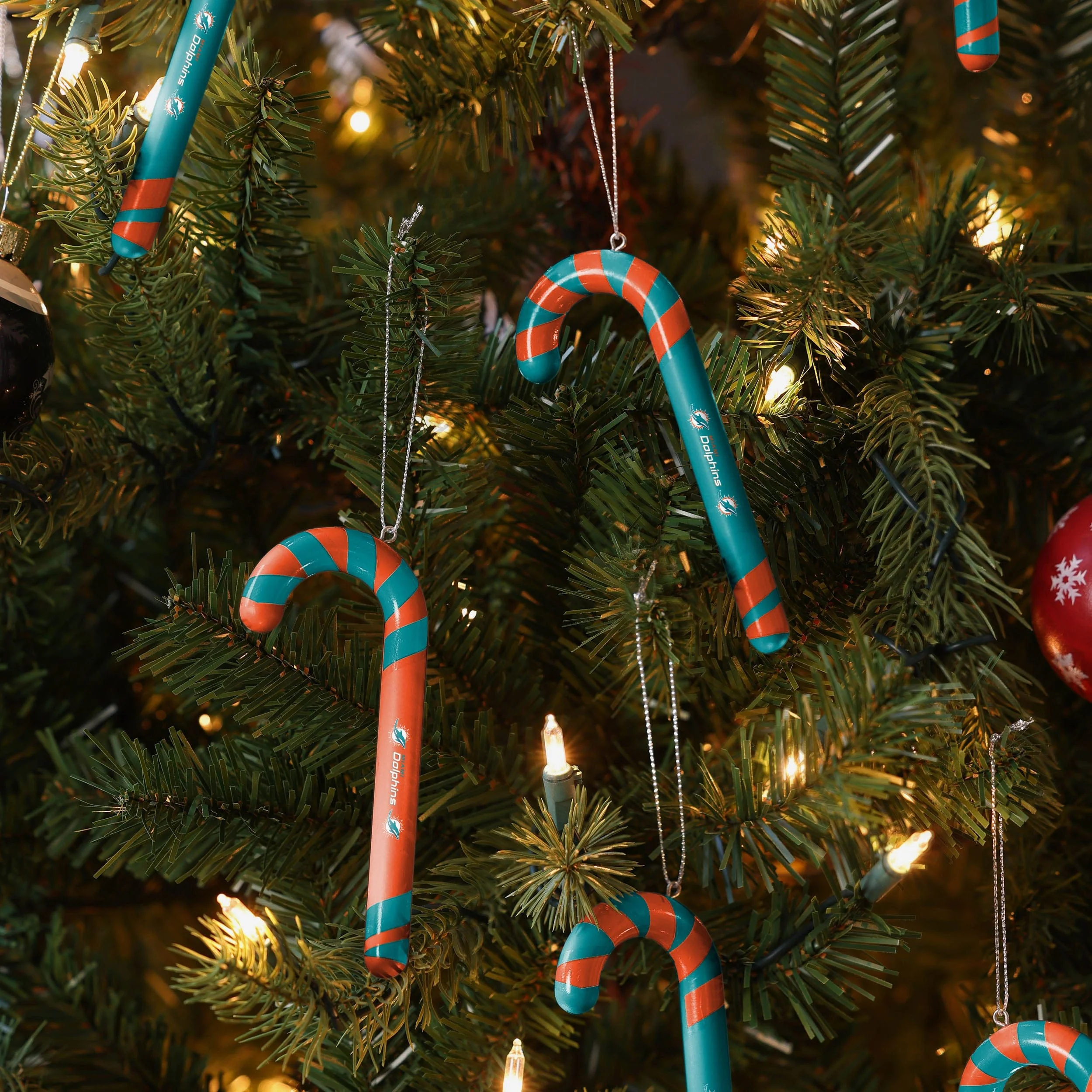 Miami Dolphins 12 Pack Candy Cane Ornament Set - Image 3