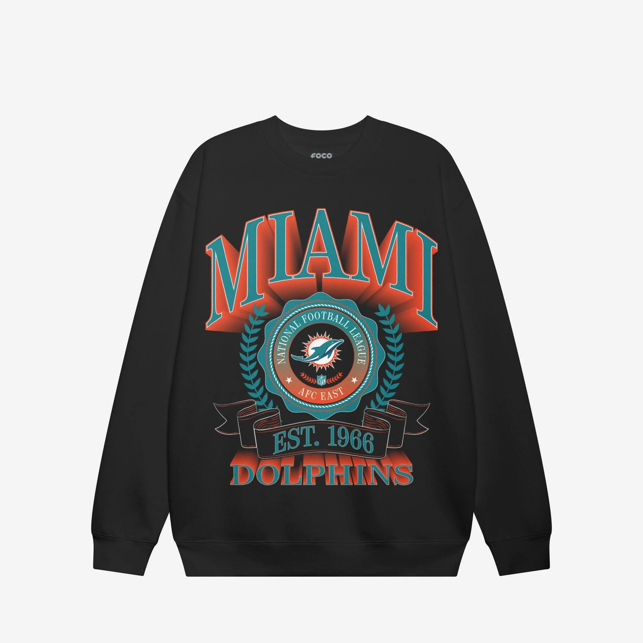 Miami Dolphins Banner Crest Crew Neck Sweatshirt