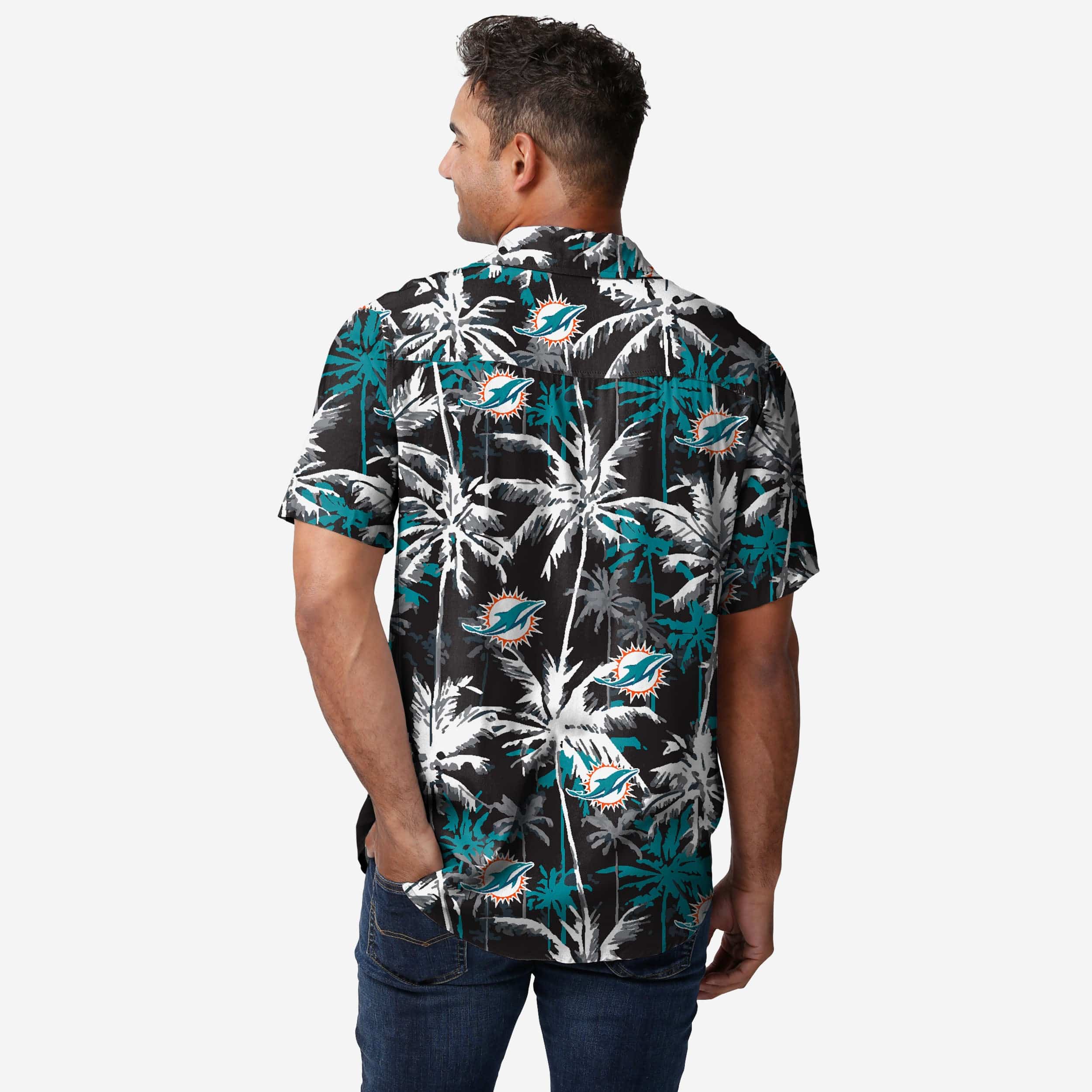 Miami Dolphins Black Floral Button Up Shirt - Image 2