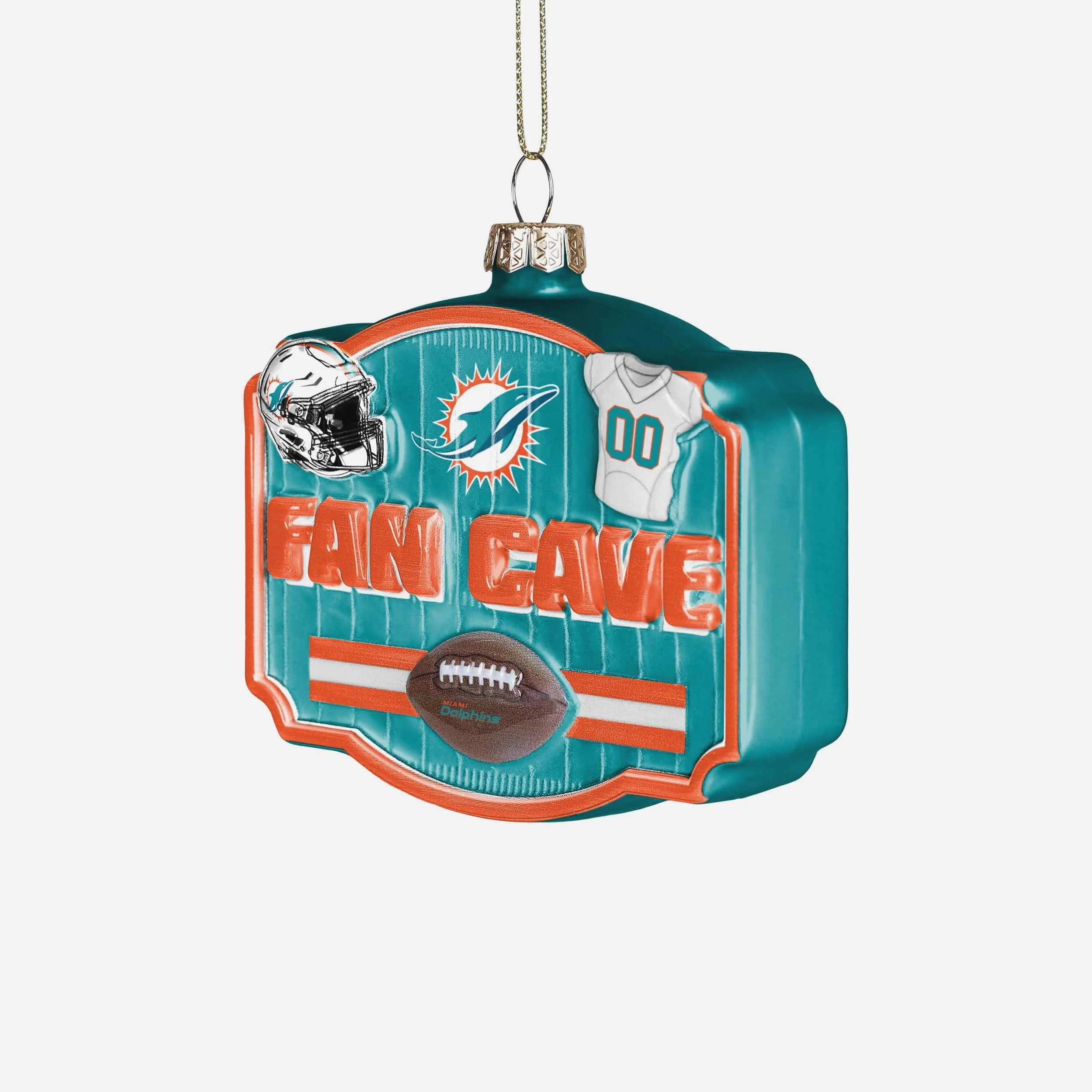 Miami Dolphins Blown Glass Fan Cave Ornament - Image 2