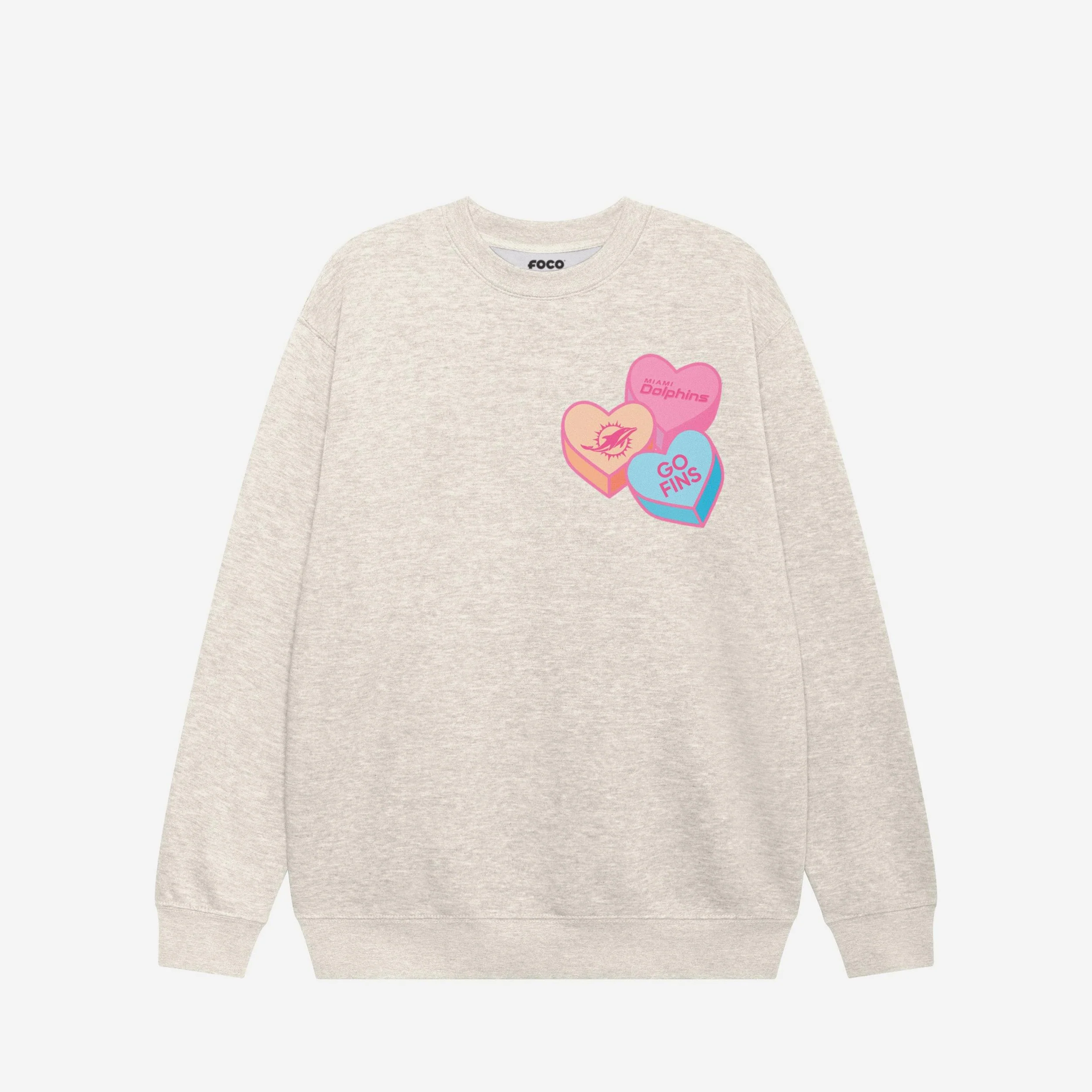 Miami Dolphins Candy Heart Crew Neck Sweatshirt