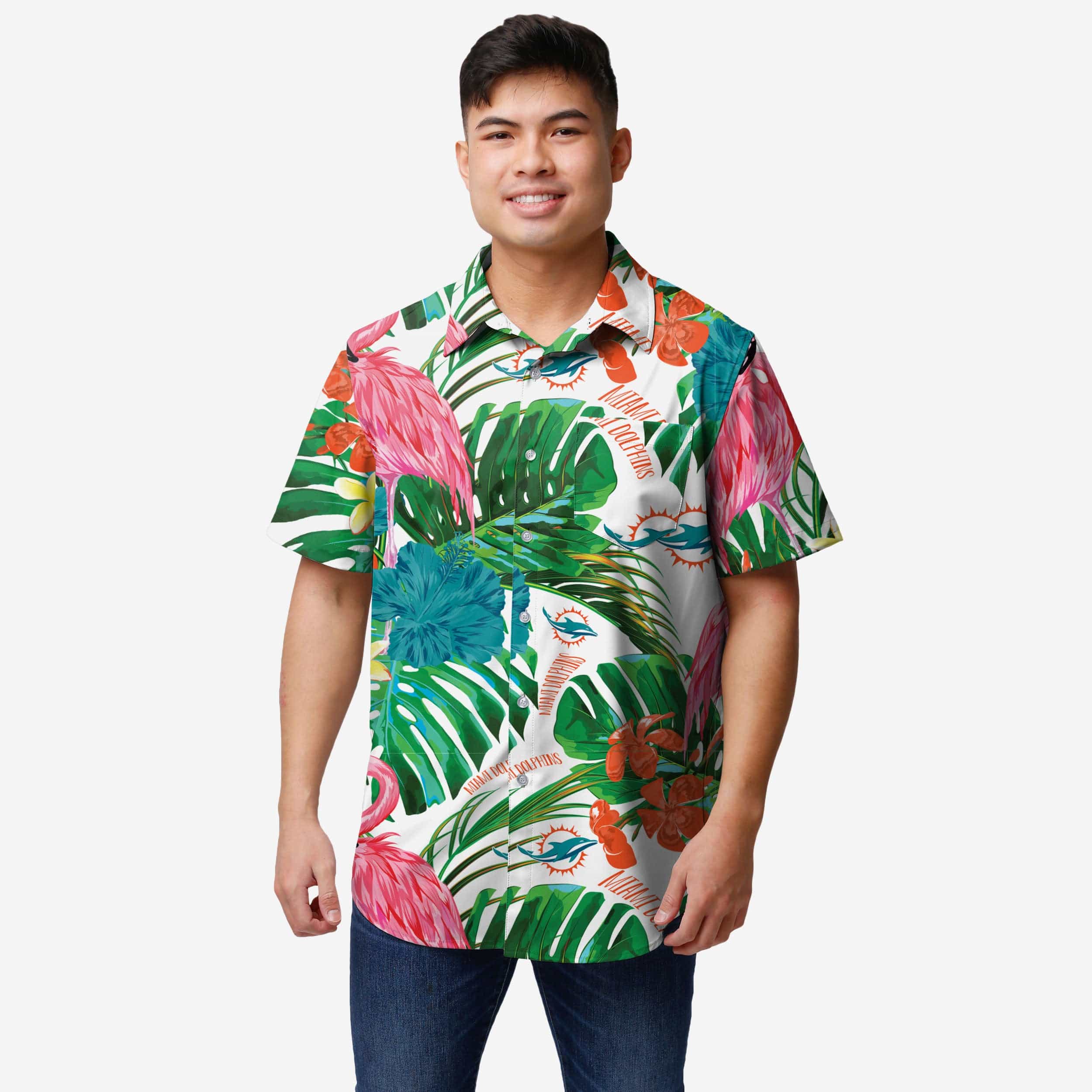 Miami Dolphins Flamingo Button Up Shirt