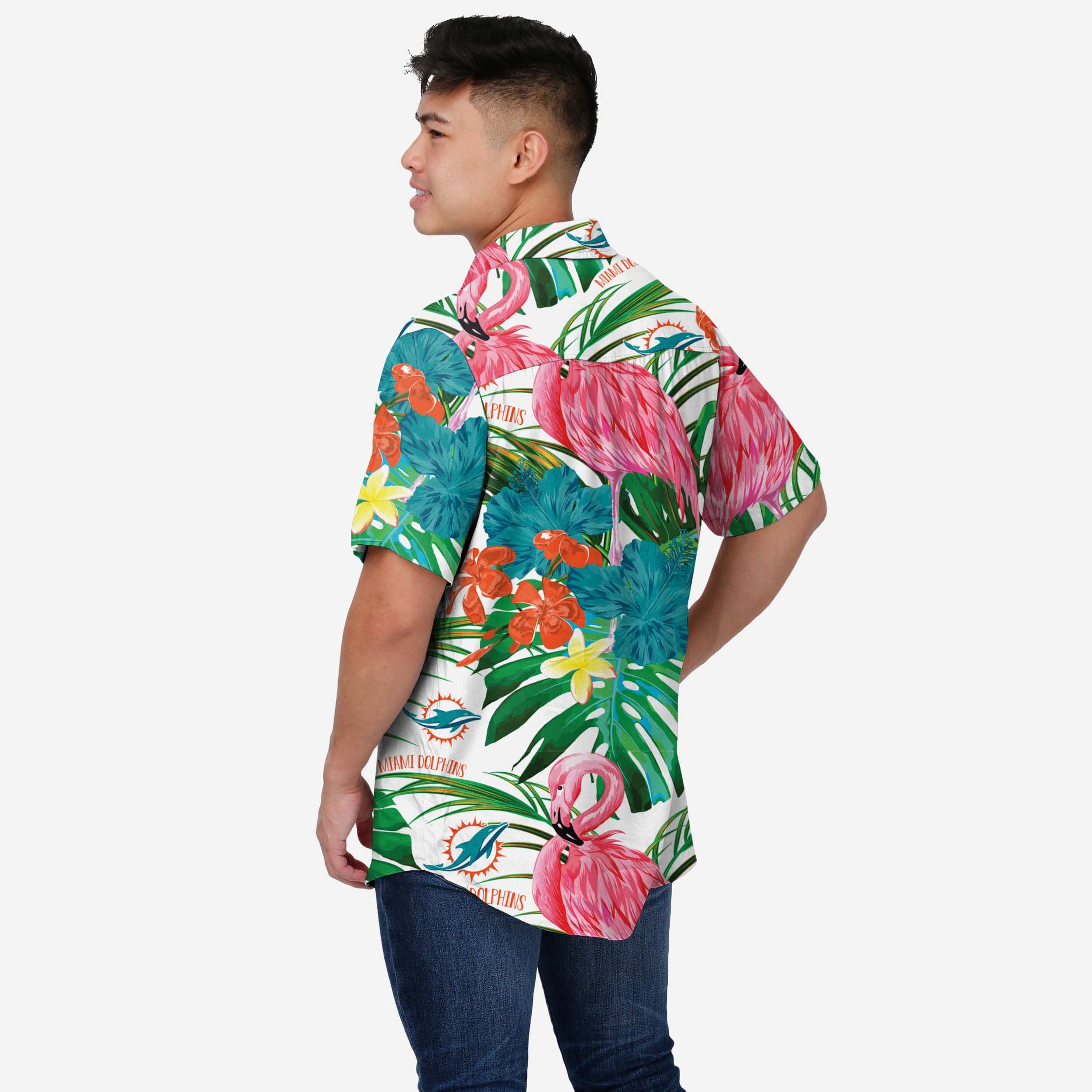 Miami Dolphins Flamingo Button Up Shirt - Image 2