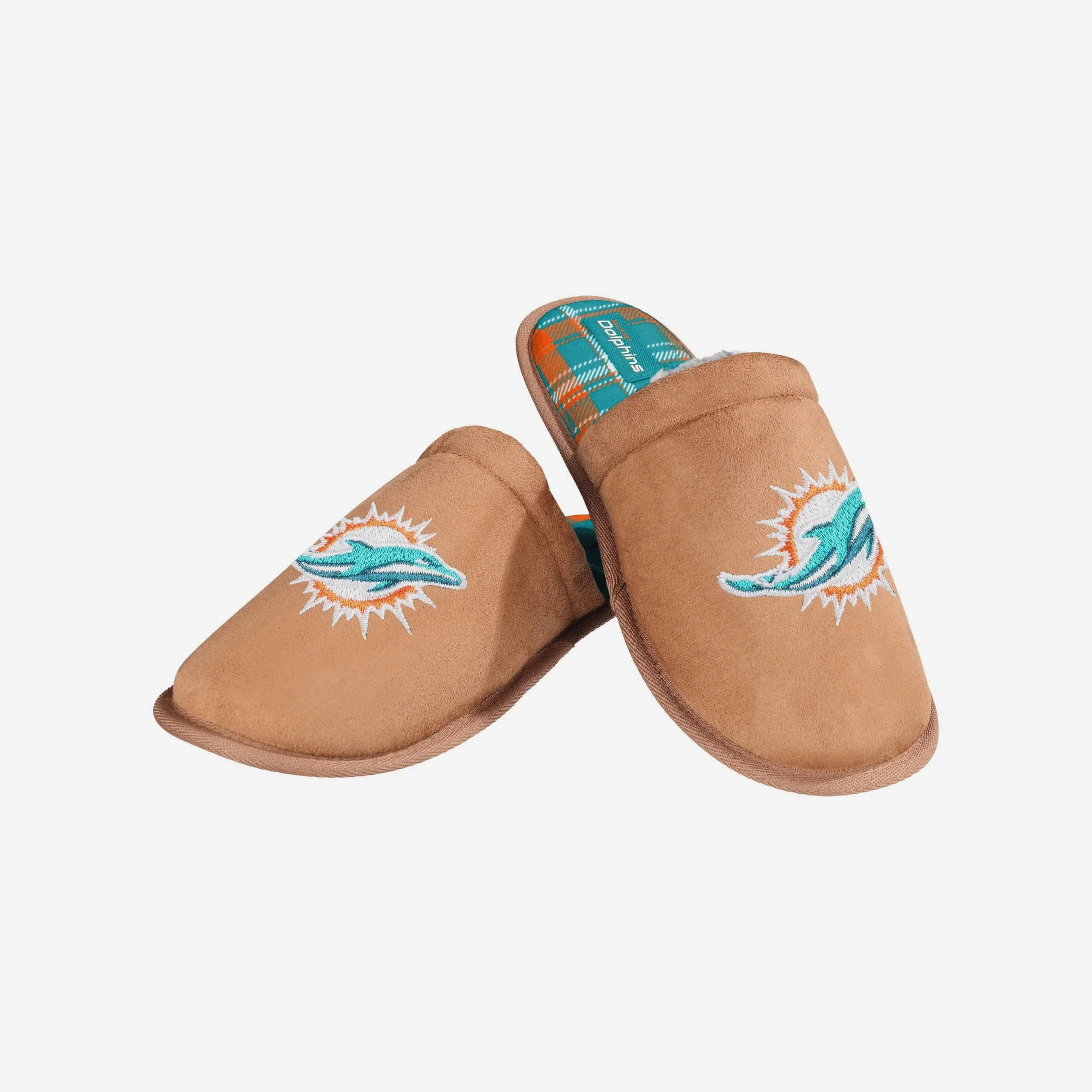 Miami Dolphins Flannel Lined Brown Suede Scuff Slipper - Image 3