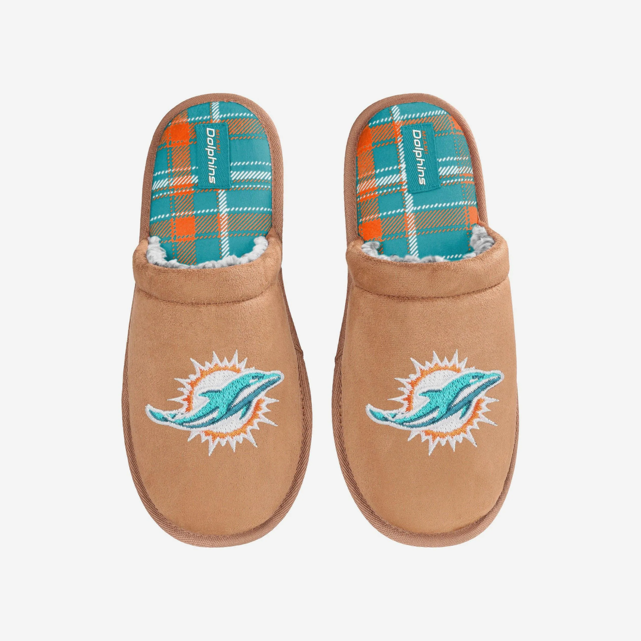Miami Dolphins Flannel Lined Brown Suede Scuff Slipper - Image 4