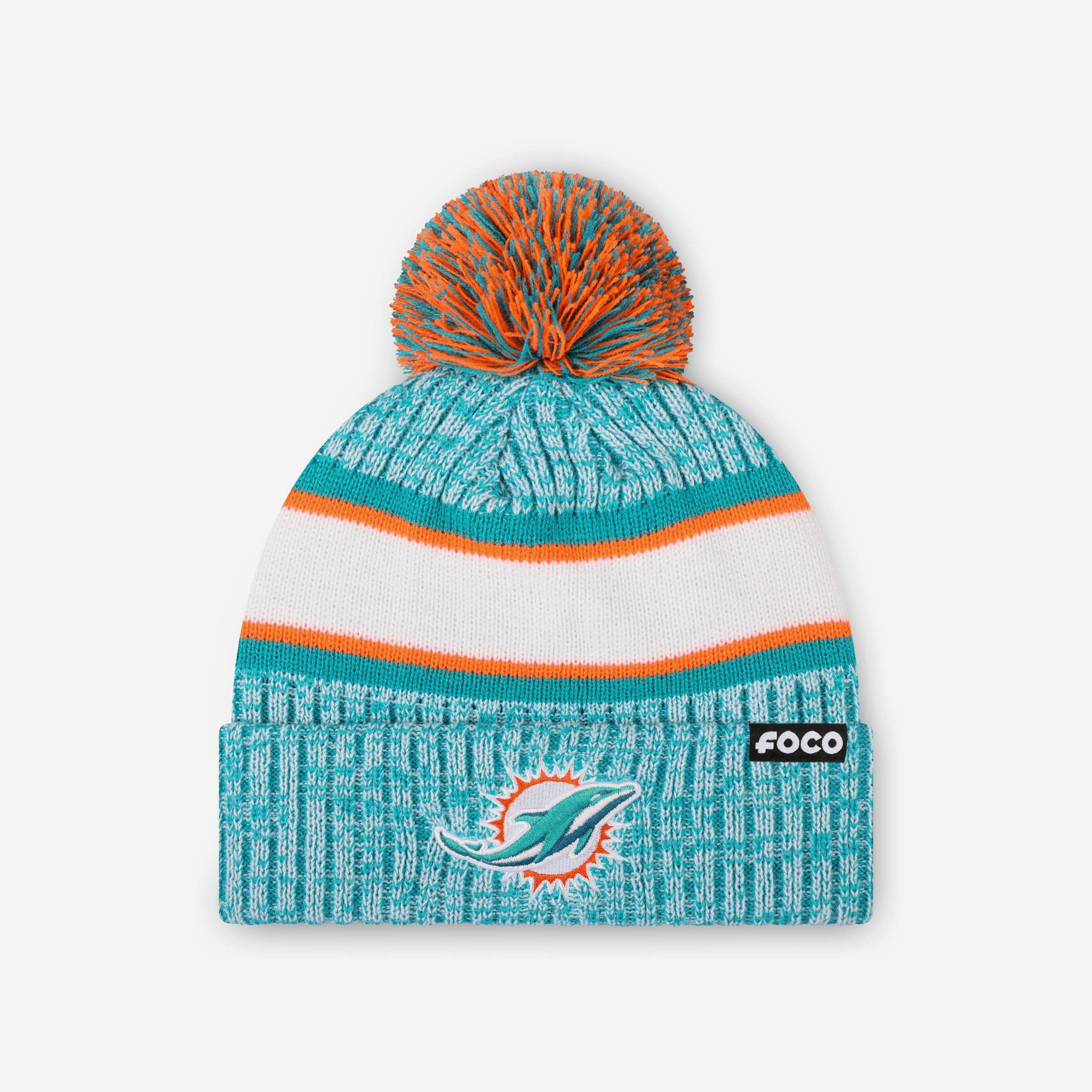 Miami Dolphins Heather Team Stripe Lined Pom Beanie