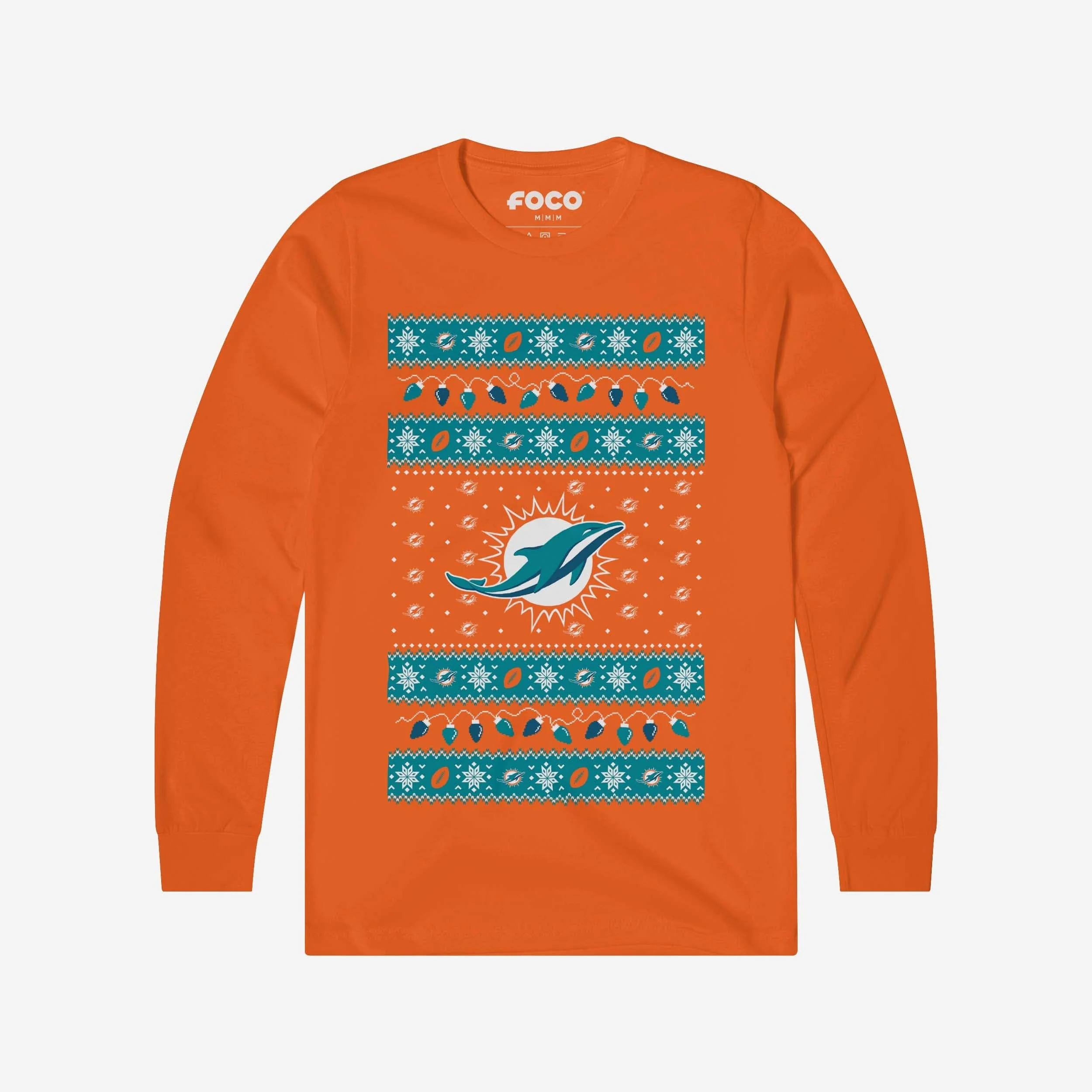 Miami Dolphins Holiday Lights Sweater Long Sleeve T-Shirt