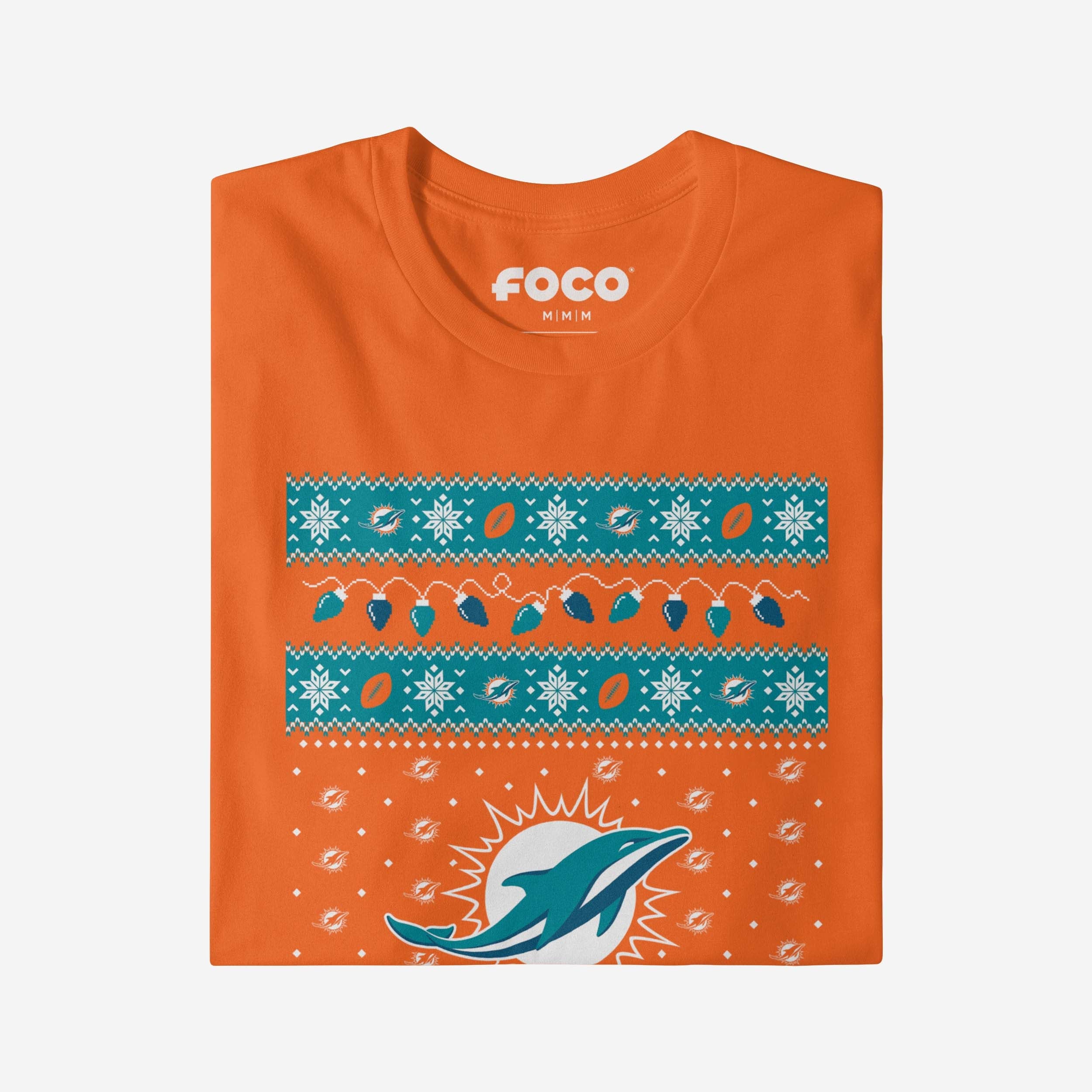 Miami Dolphins Holiday Lights Sweater Long Sleeve T-Shirt - Image 4