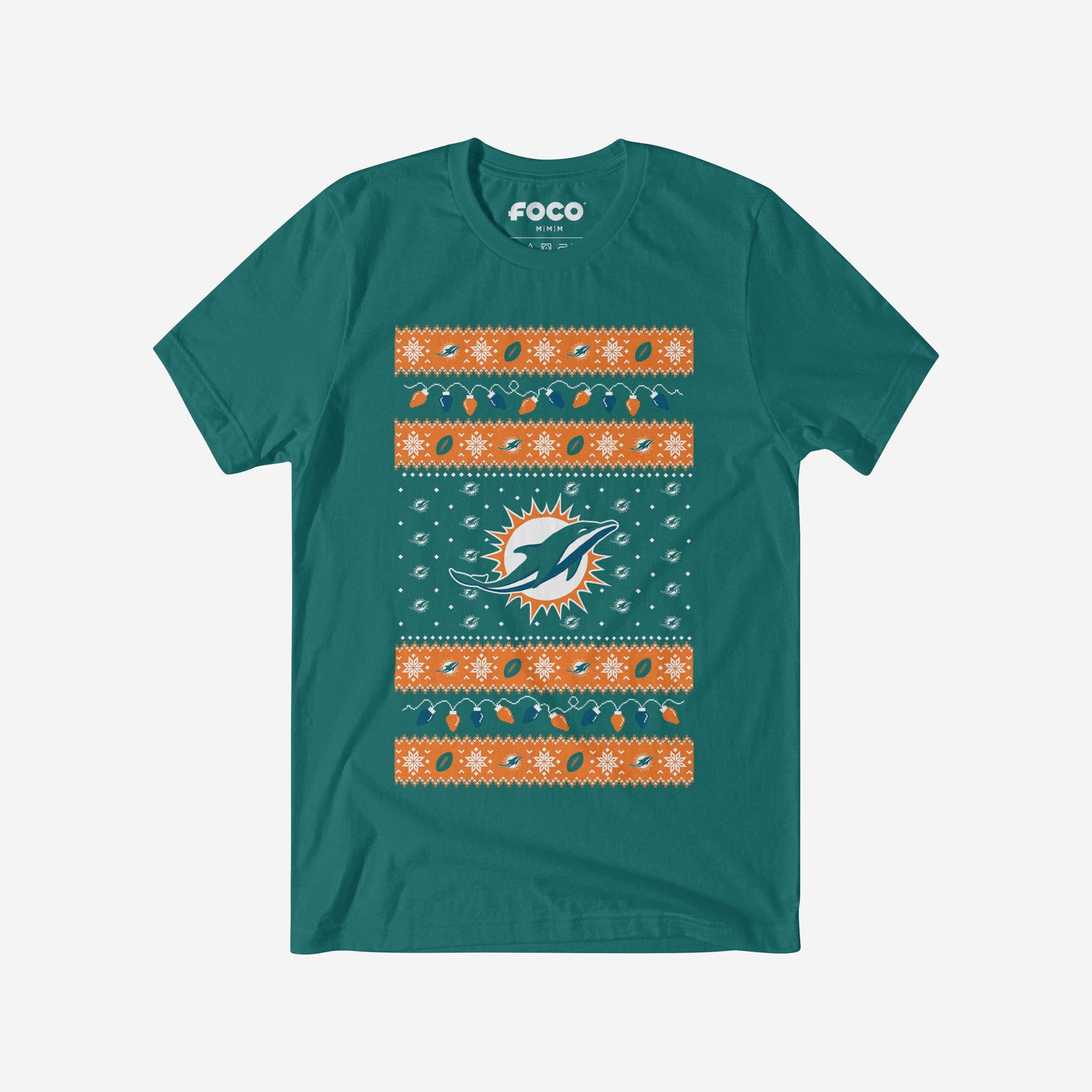 Miami Dolphins Holiday Lights Sweater T-Shirt