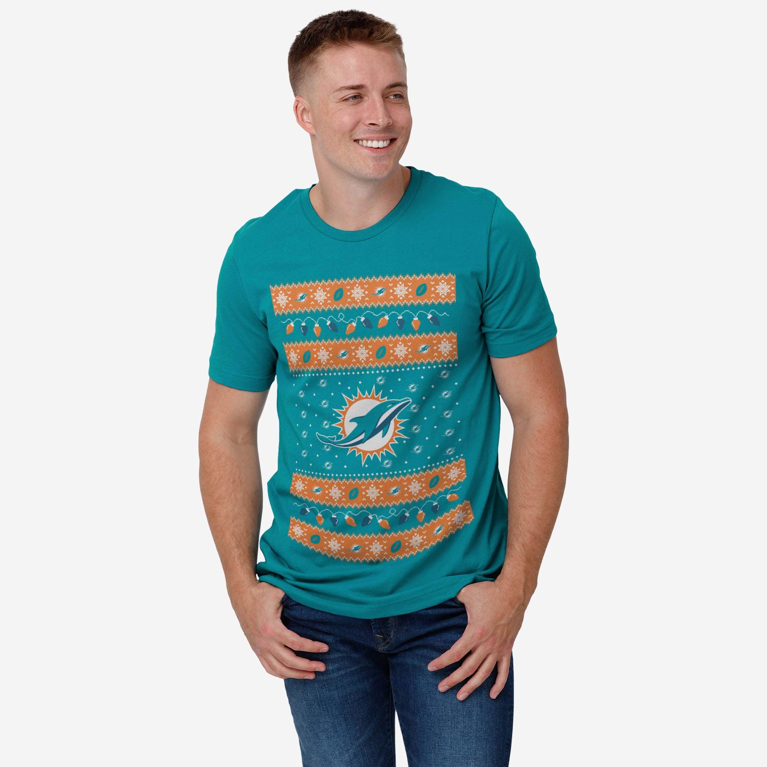 Miami Dolphins Holiday Lights Sweater T-Shirt - Image 2