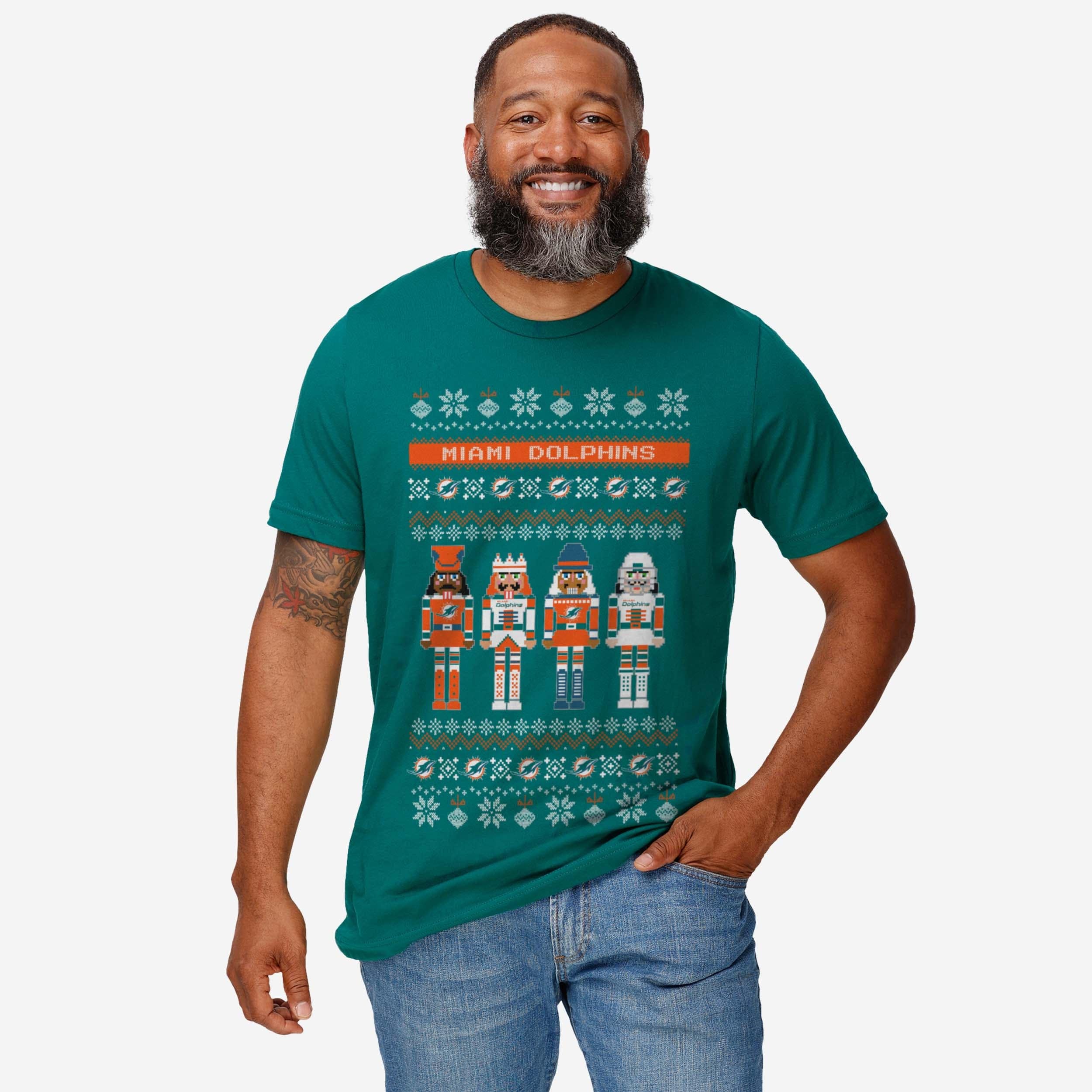 Miami Dolphins Holiday Nutcracker Sweater T-Shirt - Image 2