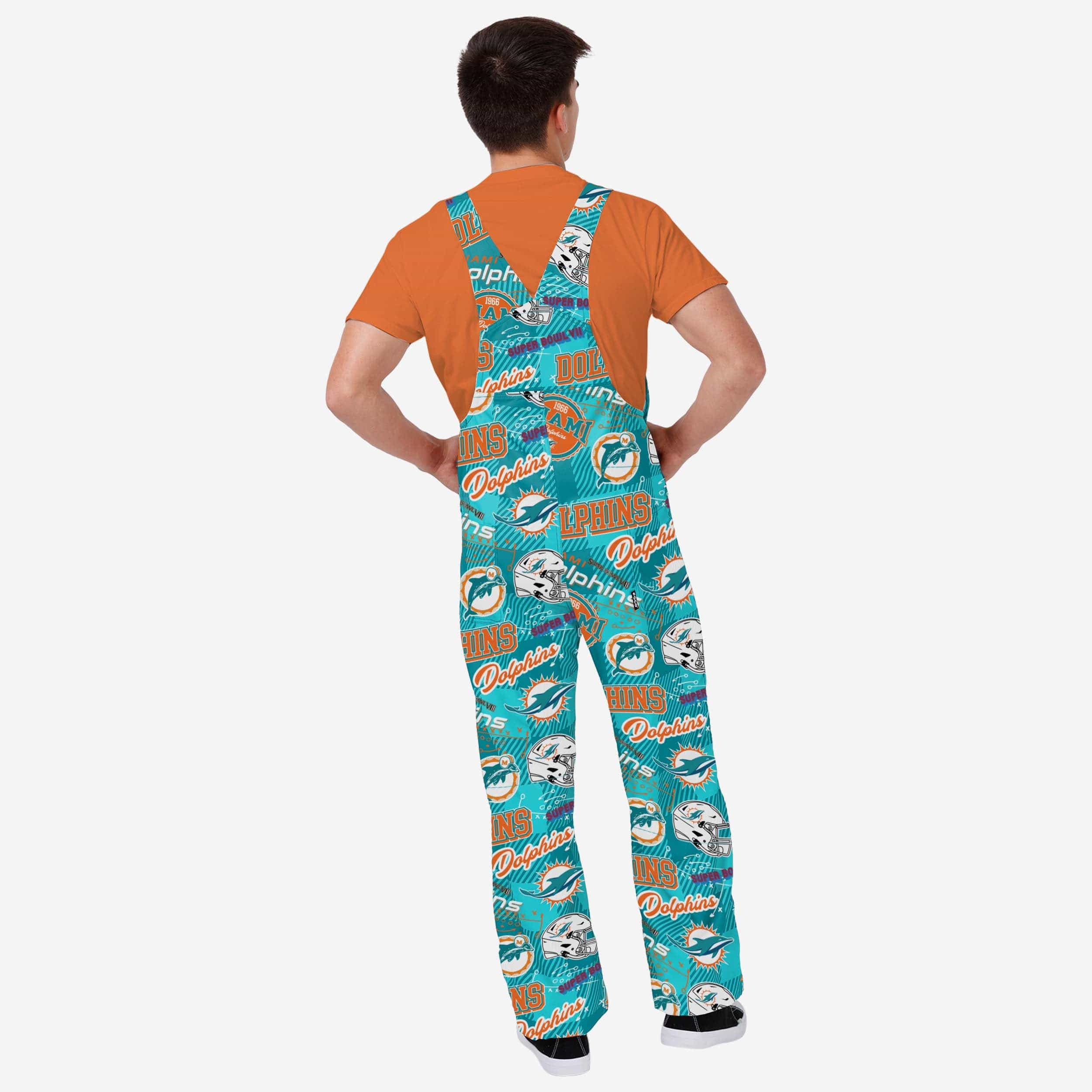 Miami Dolphins Mens Historic Print Bib Overalls - Image 2
