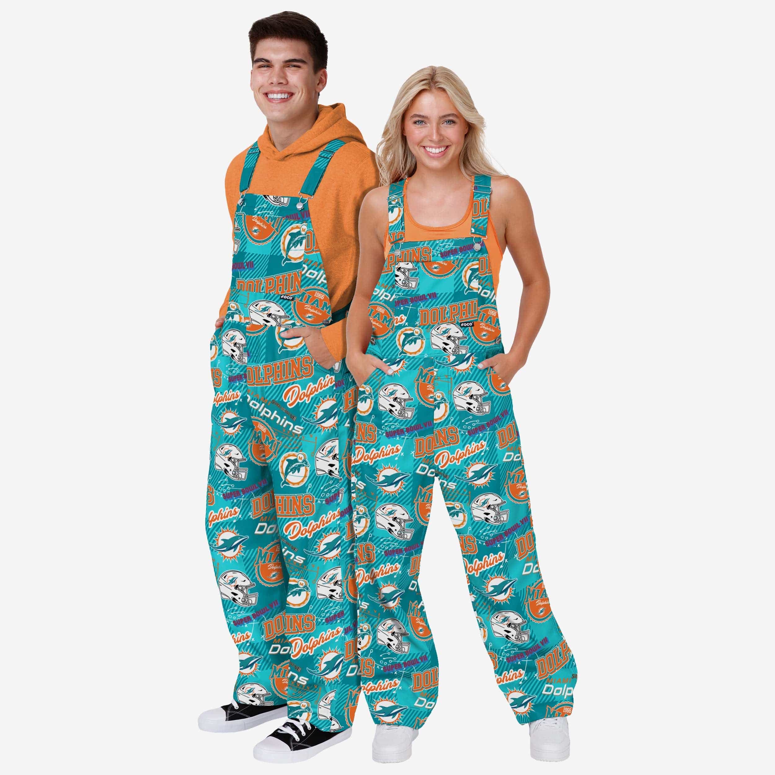 Miami Dolphins Mens Historic Print Bib Overalls - Image 3