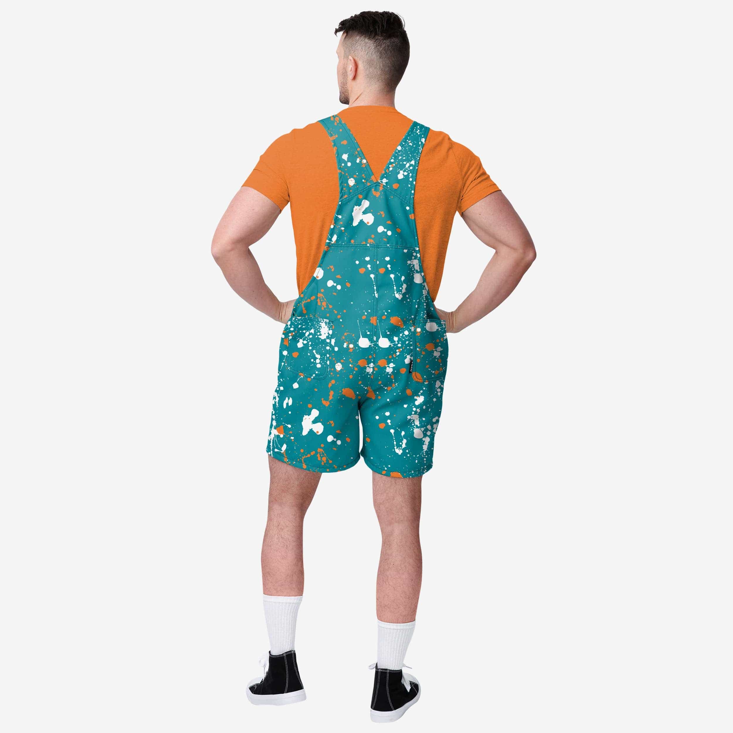 Miami Dolphins Mens Paint Splatter Bib Shortalls - Image 2