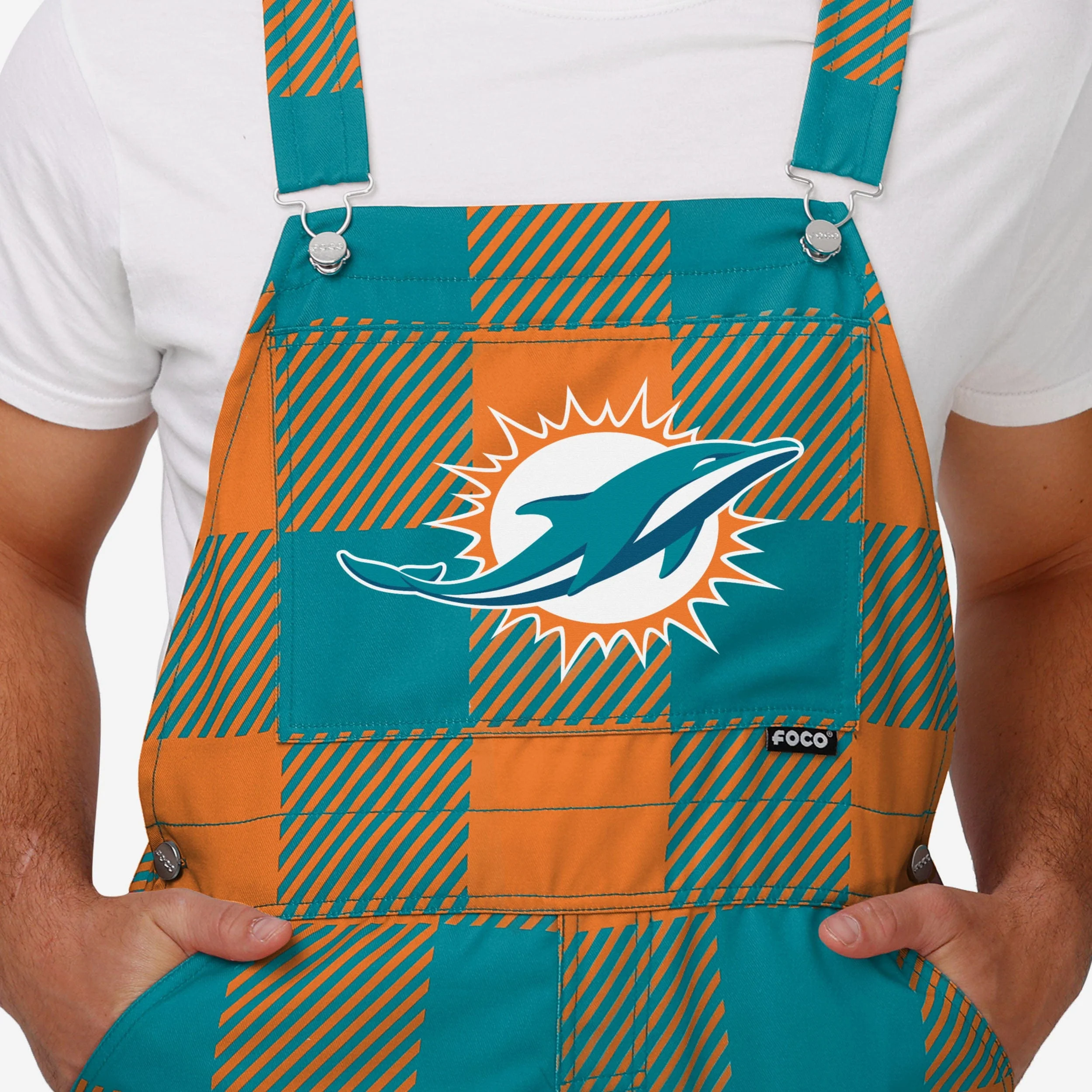 Miami Dolphins Mens Plaid Bib Overalls - Image 4