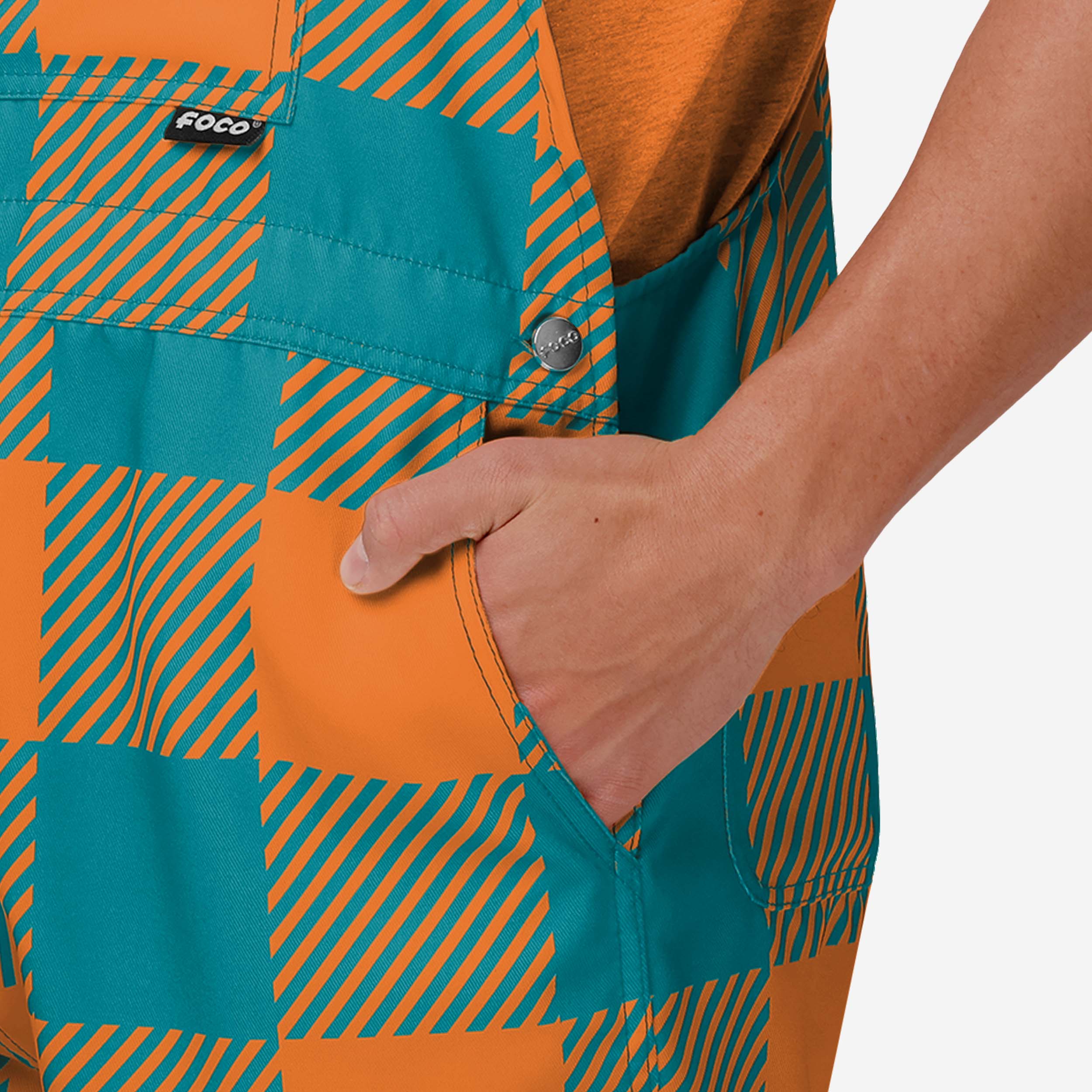 Miami Dolphins Mens Plaid Bib Shortalls - Image 5