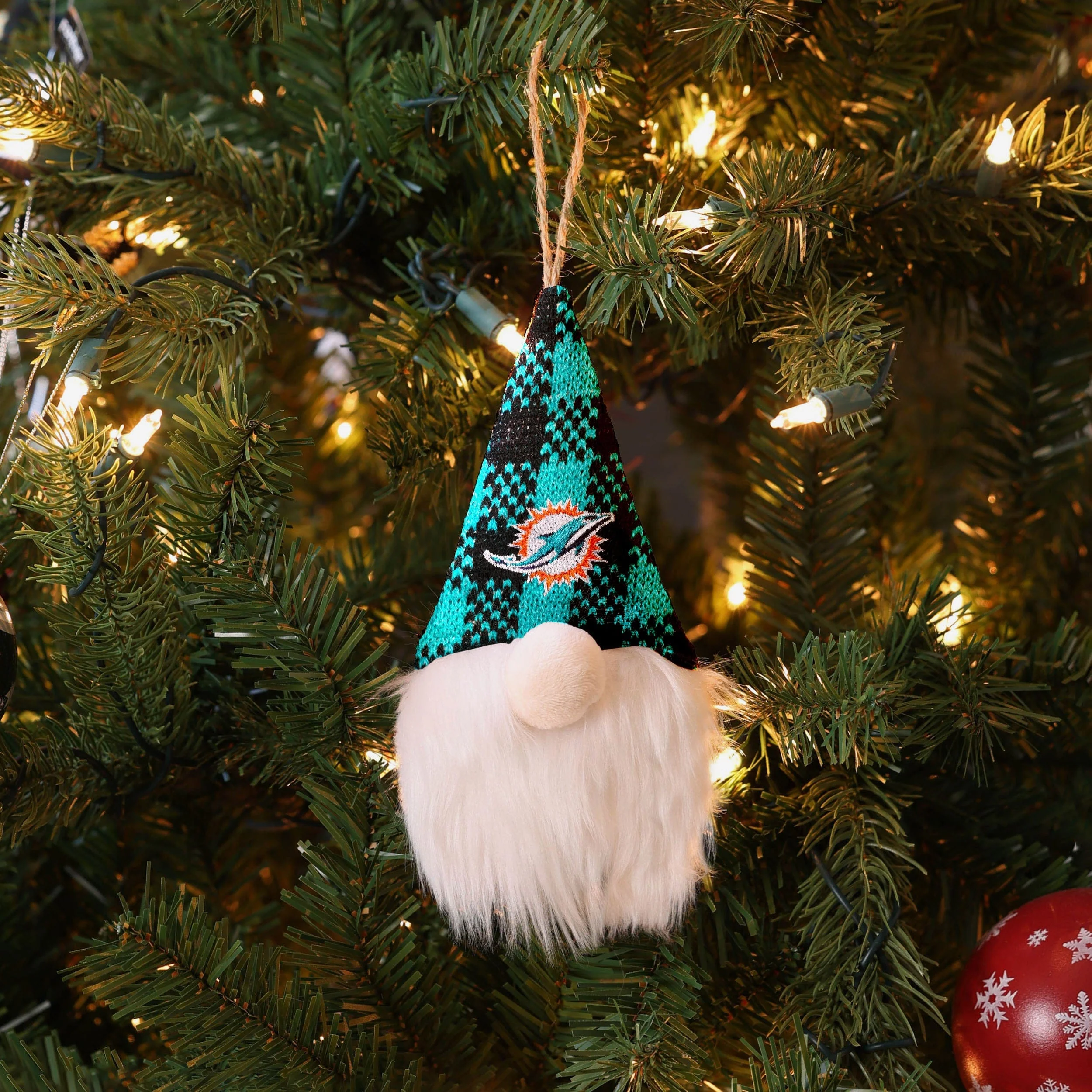 Miami Dolphins Plaid Hat Plush Gnome Ornament - Image 3