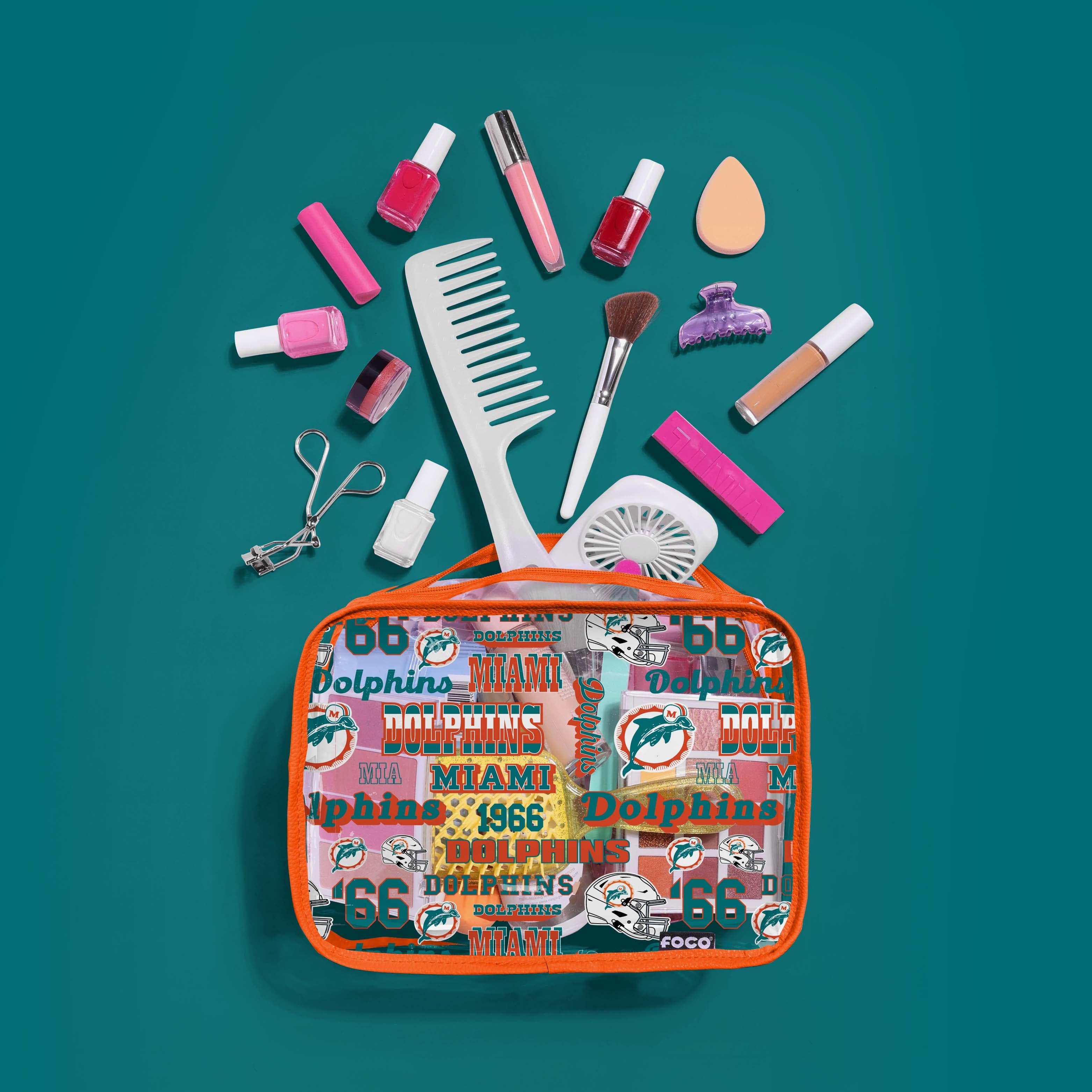 Miami Dolphins Repeat Retro Print Clear Cosmetic Bag - Image 2