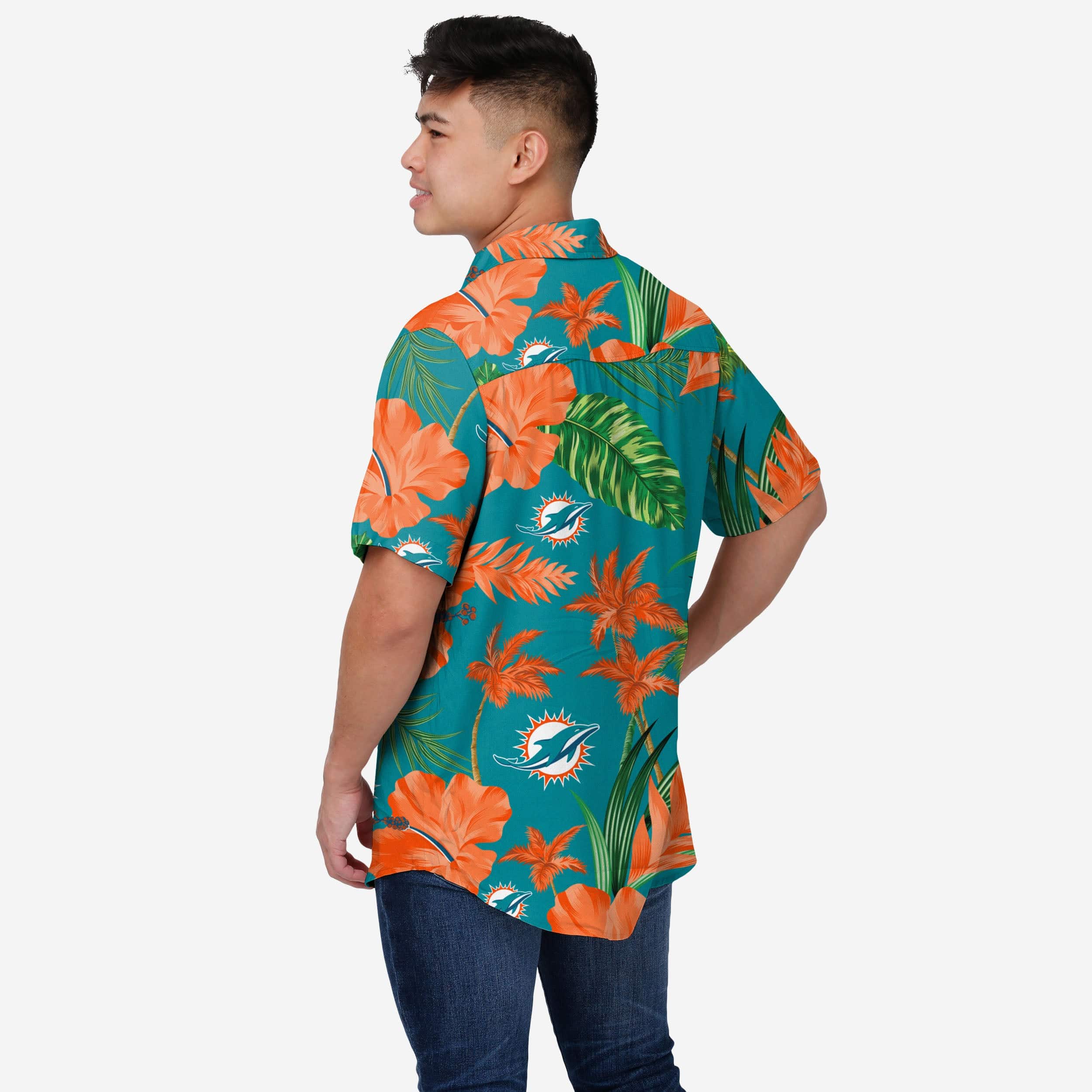 Miami Dolphins Team Color Hibiscus Button Up Shirt - Image 2