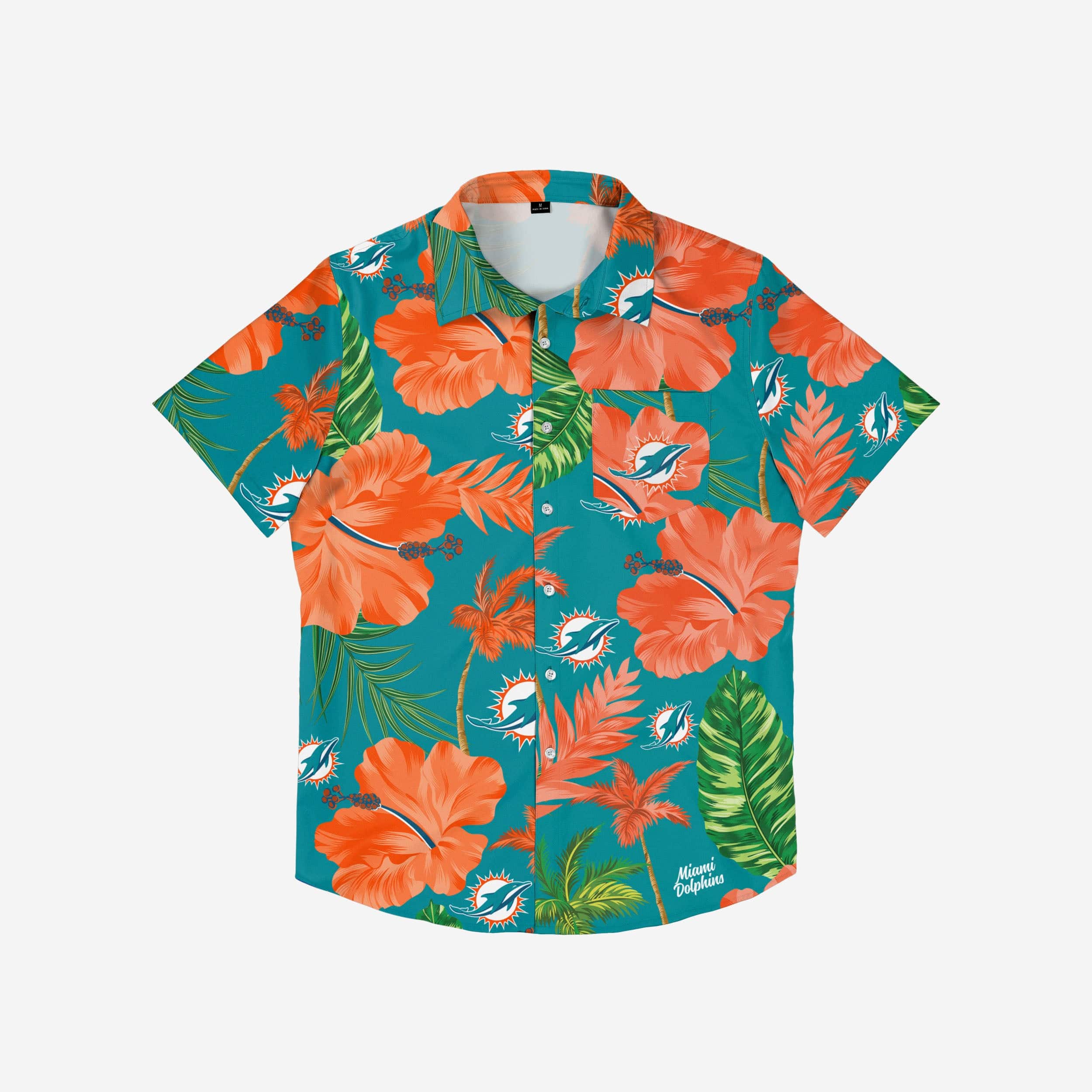 Miami Dolphins Team Color Hibiscus Button Up Shirt - Image 3