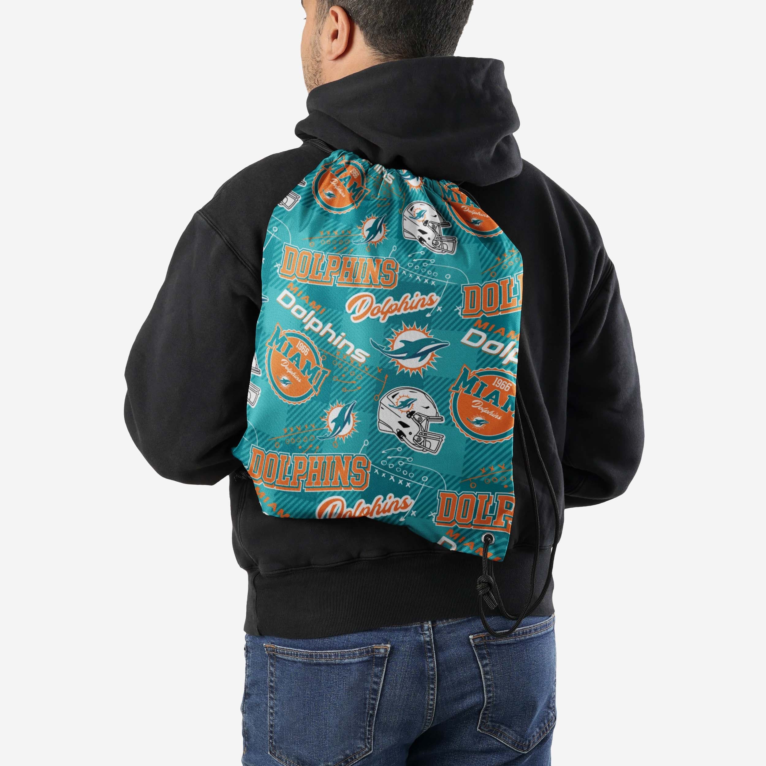 Miami Dolphins Thematic Repeat Print Drawstring Backpack - Image 2