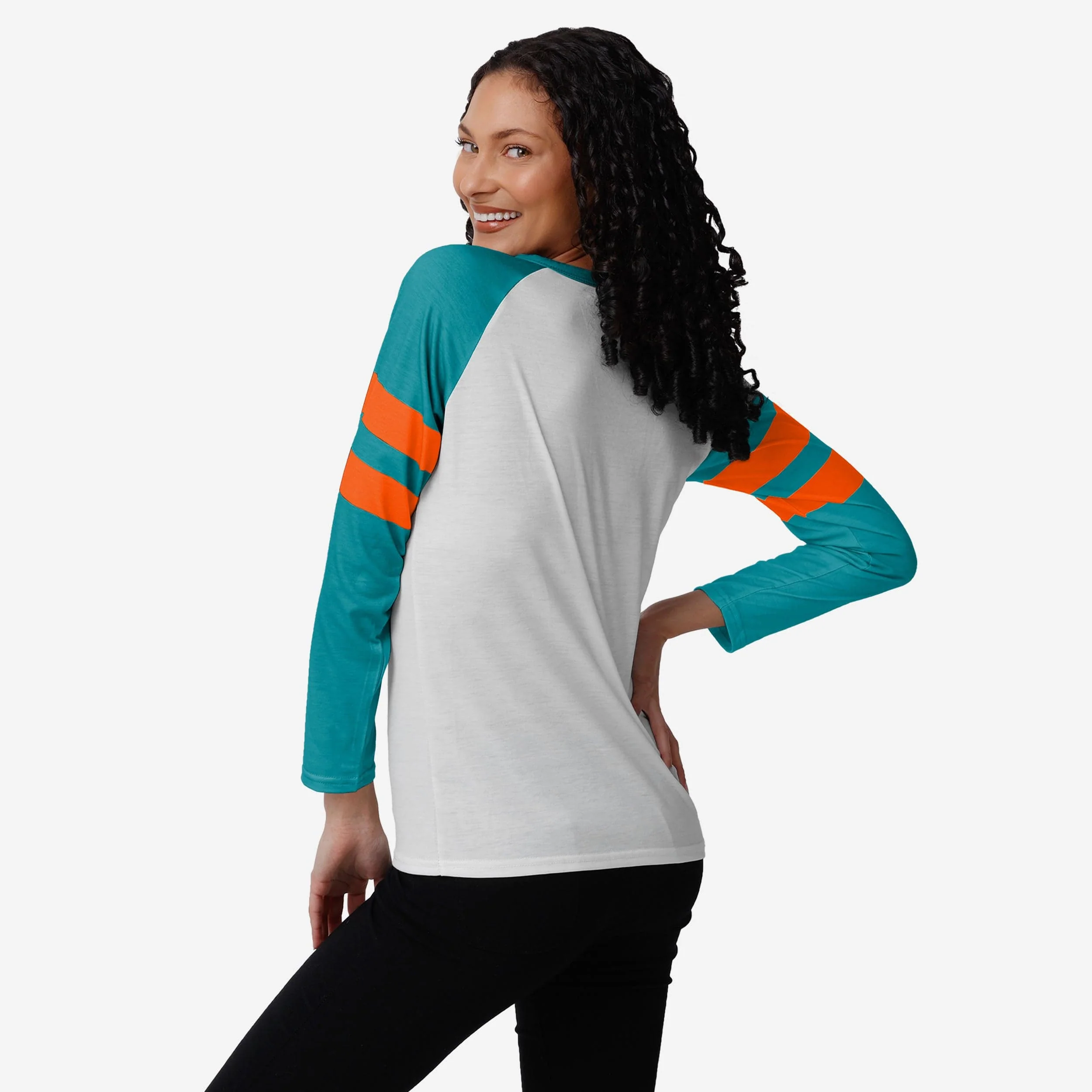 Miami Dolphins Womens Big Logo Long Sleeve Henley - Image 2