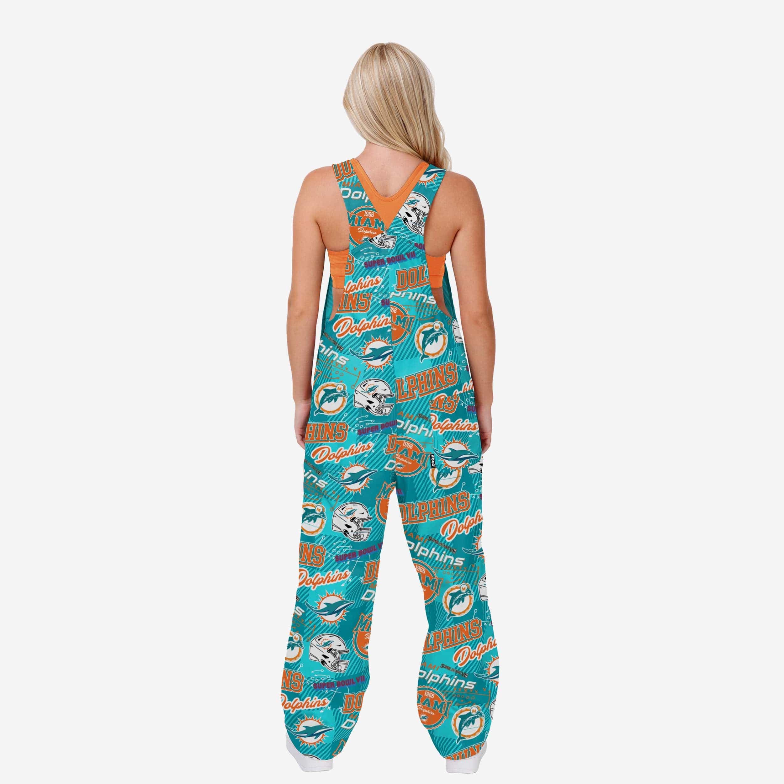 Miami Dolphins Womens Historic Print Bib Overalls - Image 2