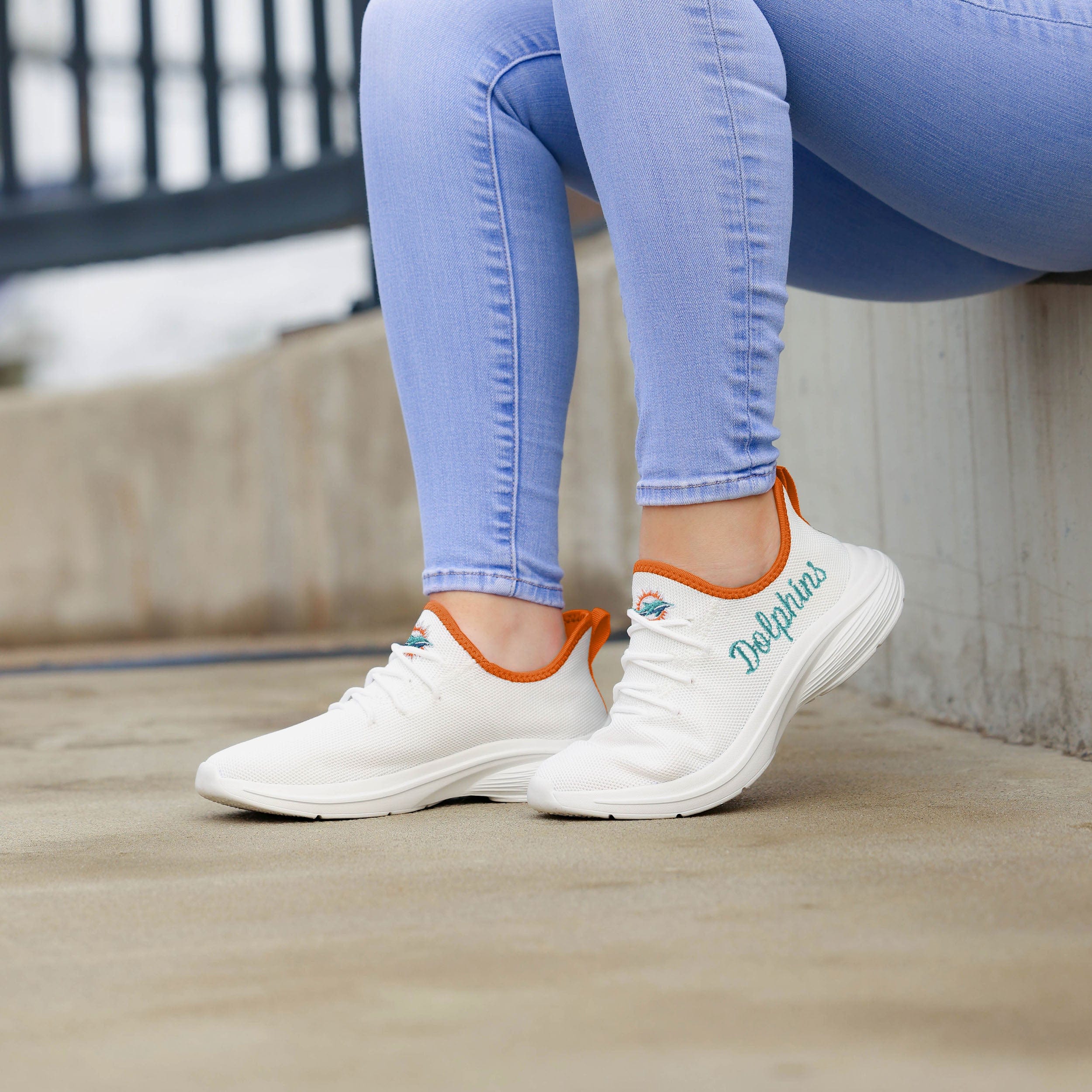 Miami Dolphins Womens Midsole White Sneakers - Image 3