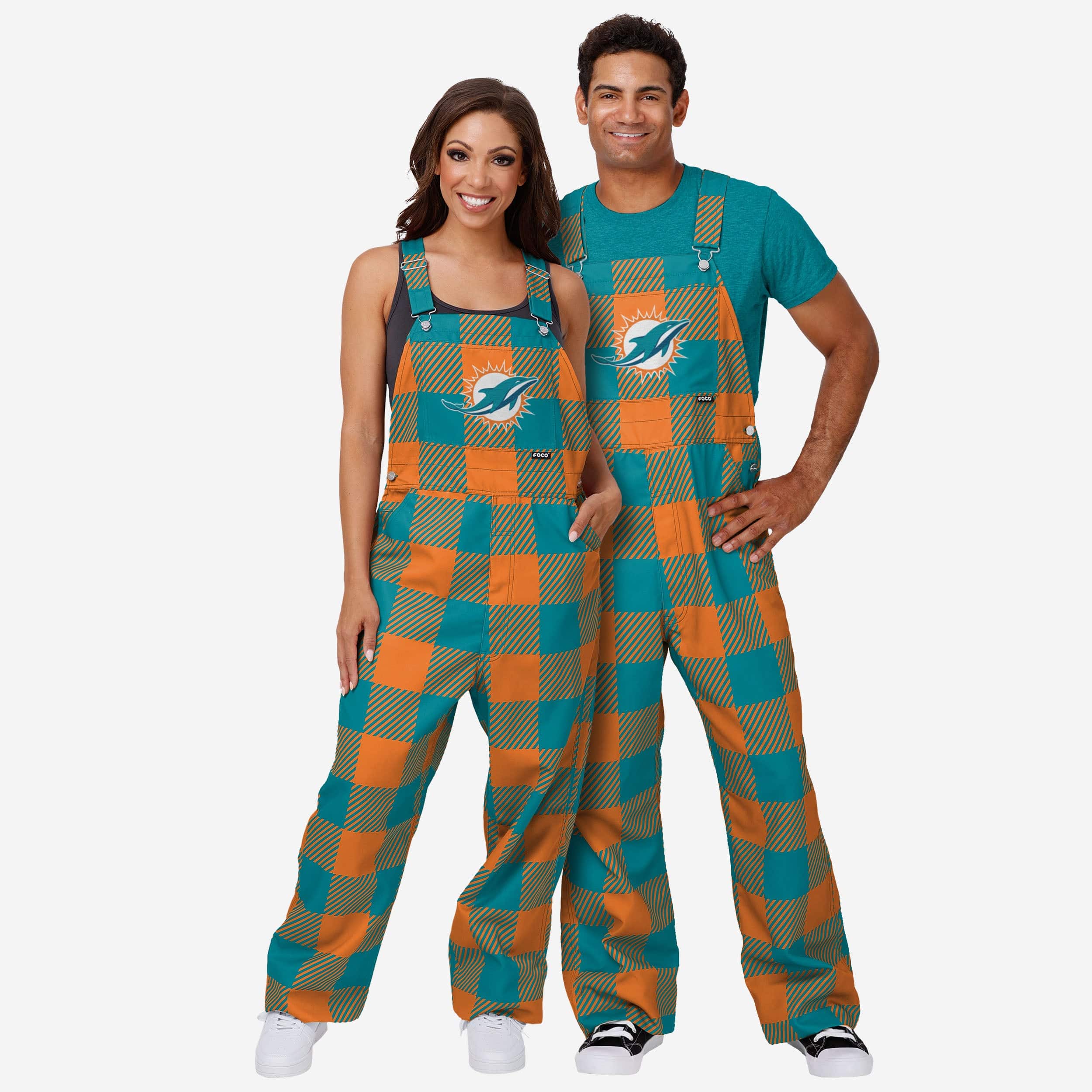 Miami Dolphins Womens Plaid Bib Overalls - Image 3