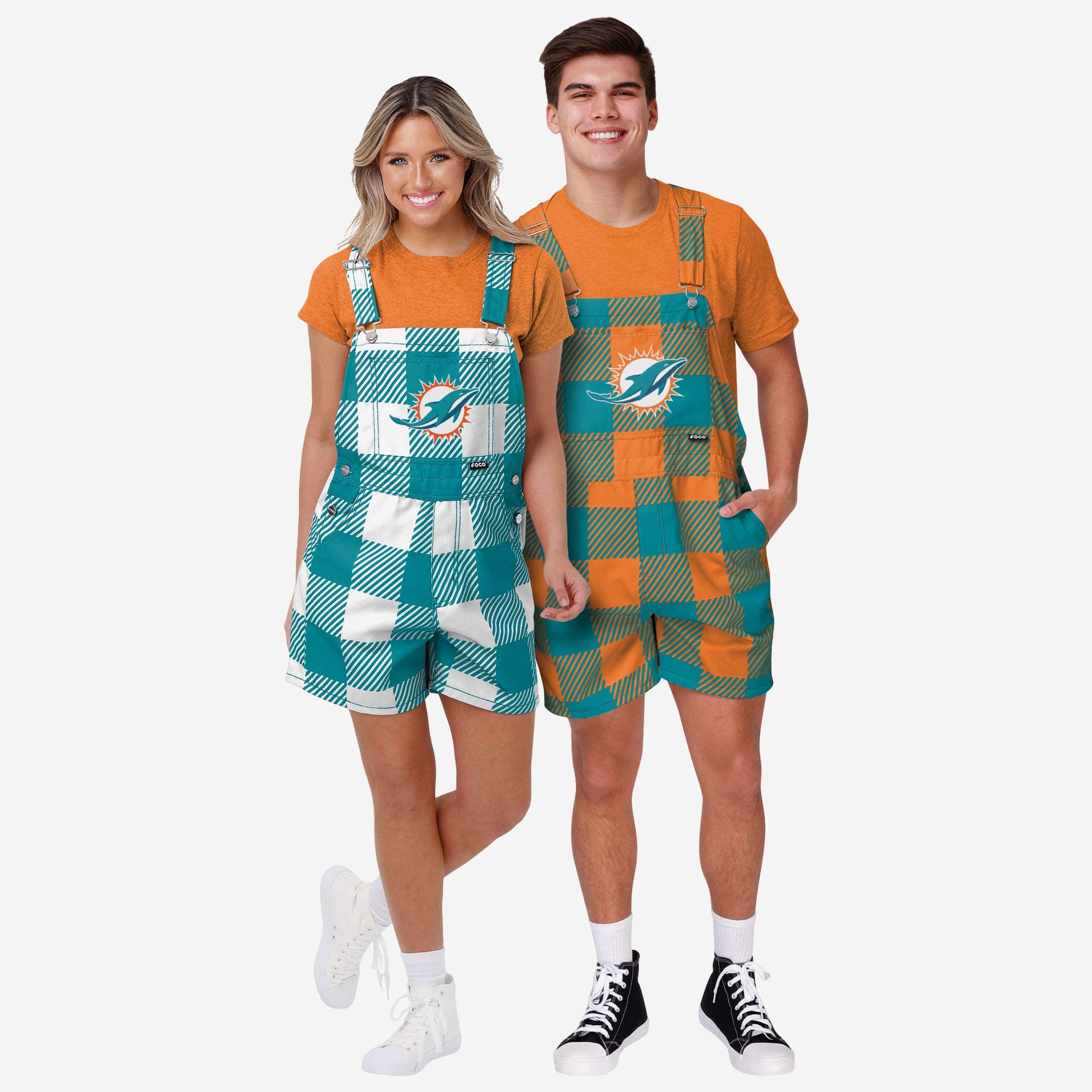 Miami Dolphins Womens Plaid Bib Shortalls - Image 3