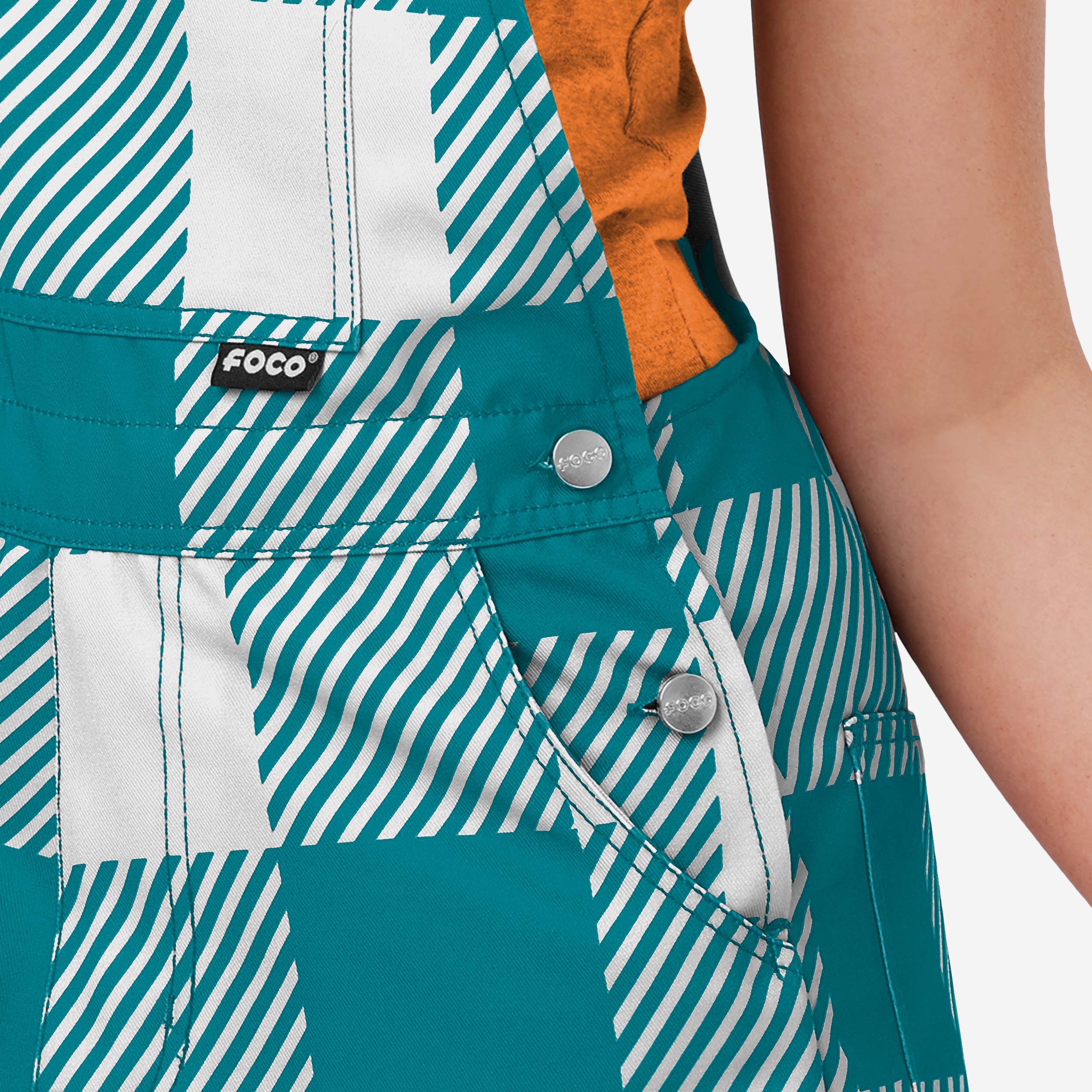 Miami Dolphins Womens Plaid Bib Shortalls - Image 5