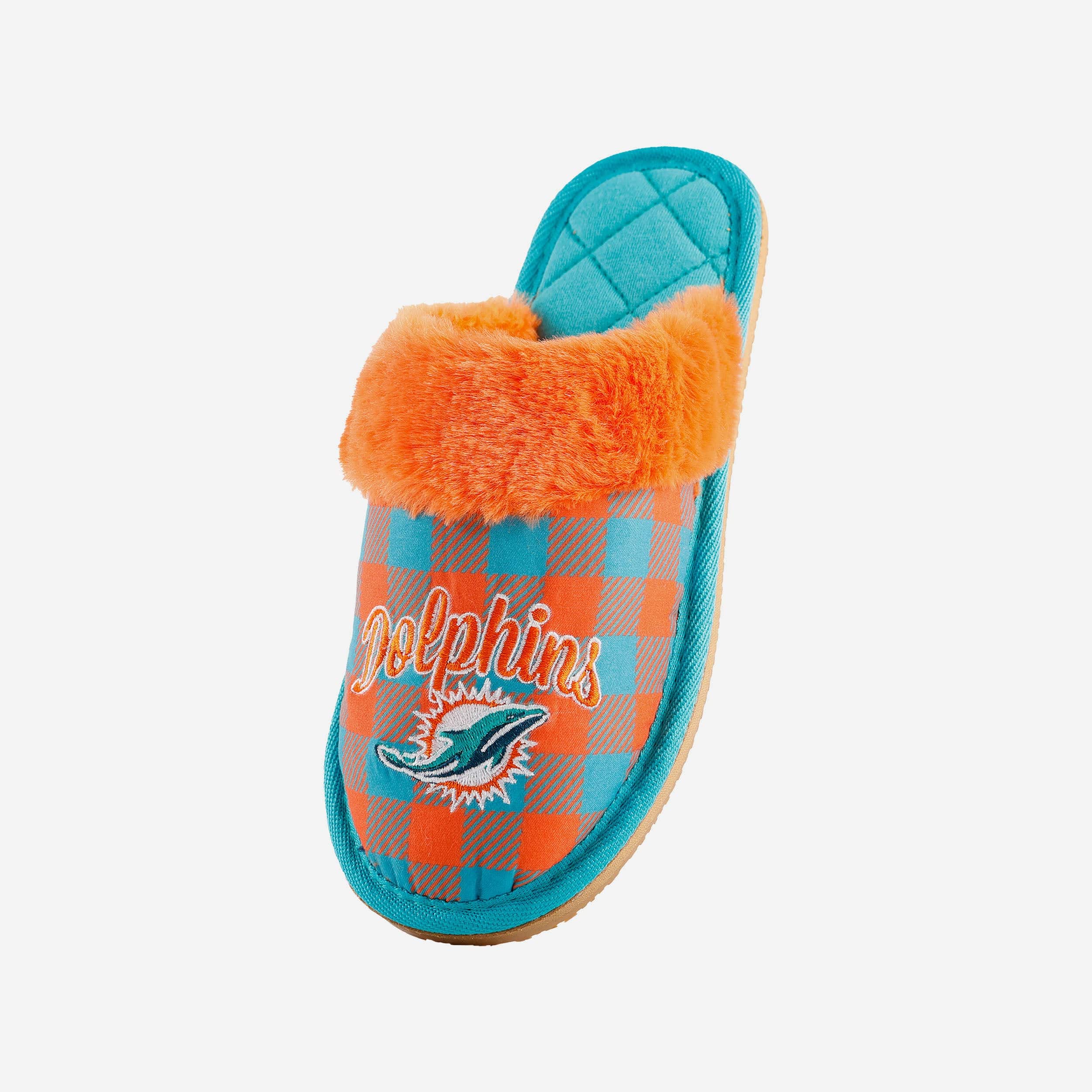 Miami Dolphins Womens Plaid Sherpa Mule Slipper - Image 3