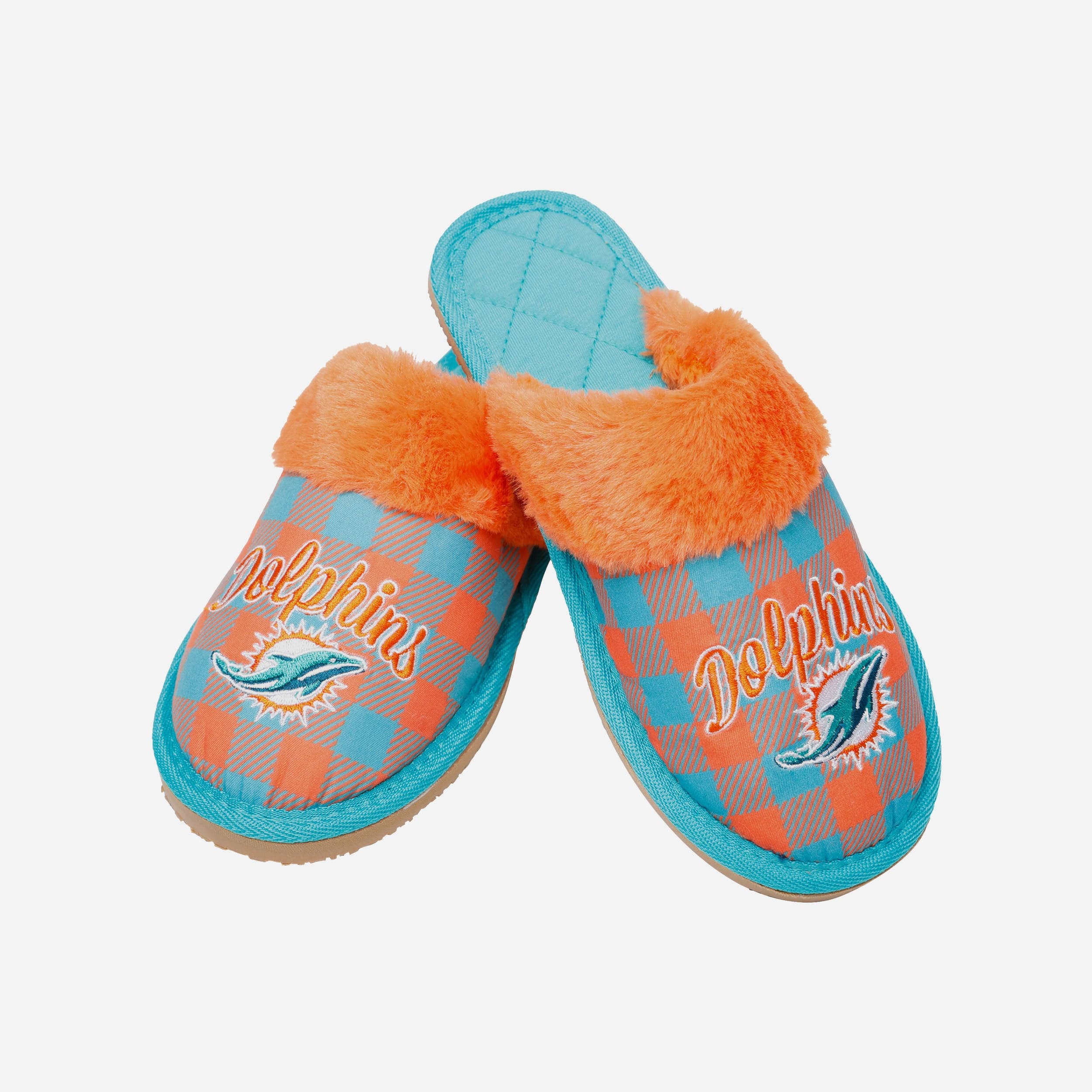 Miami Dolphins Womens Plaid Sherpa Mule Slipper - Image 4