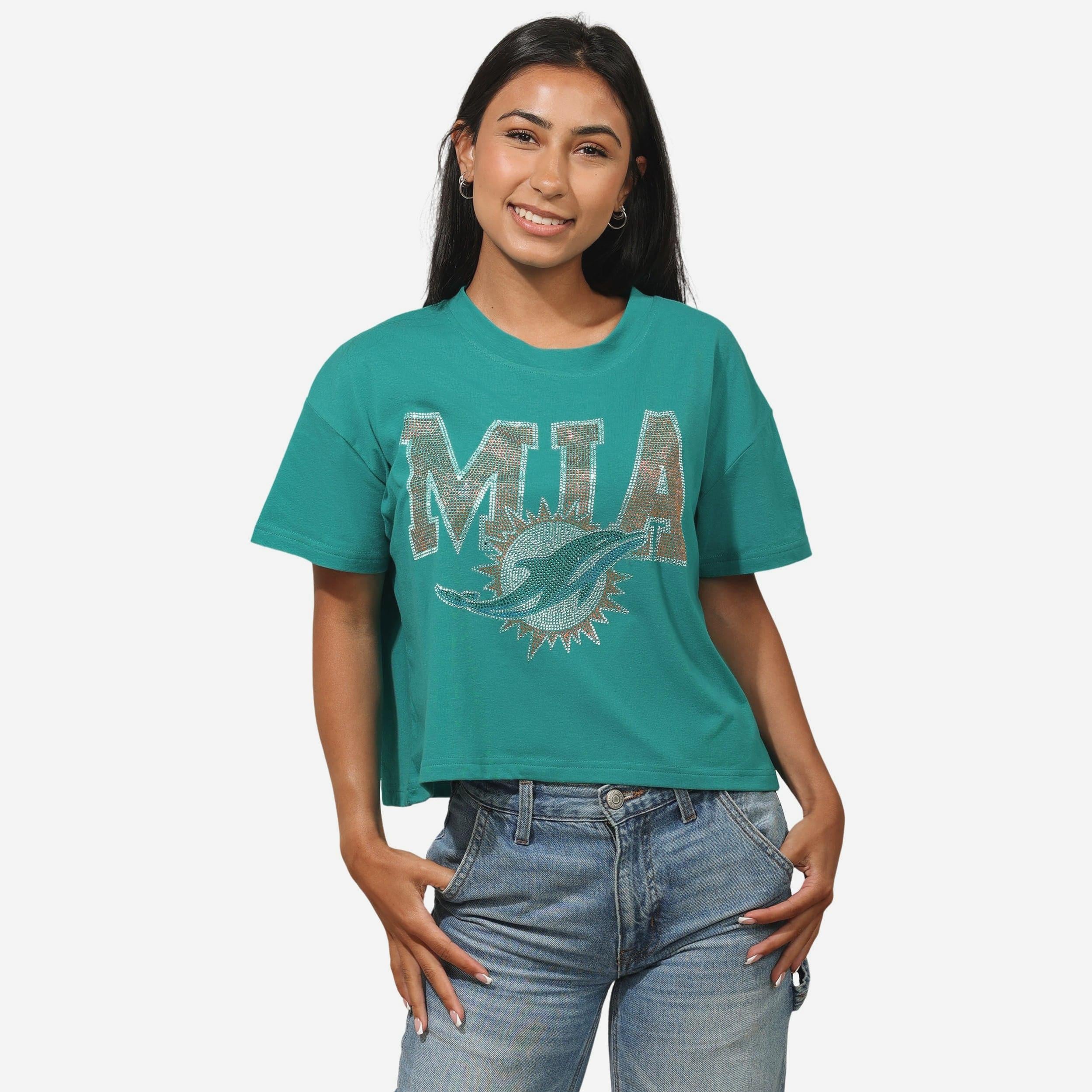 Miami Dolphins Womens Rhinestone Logo Crop Top