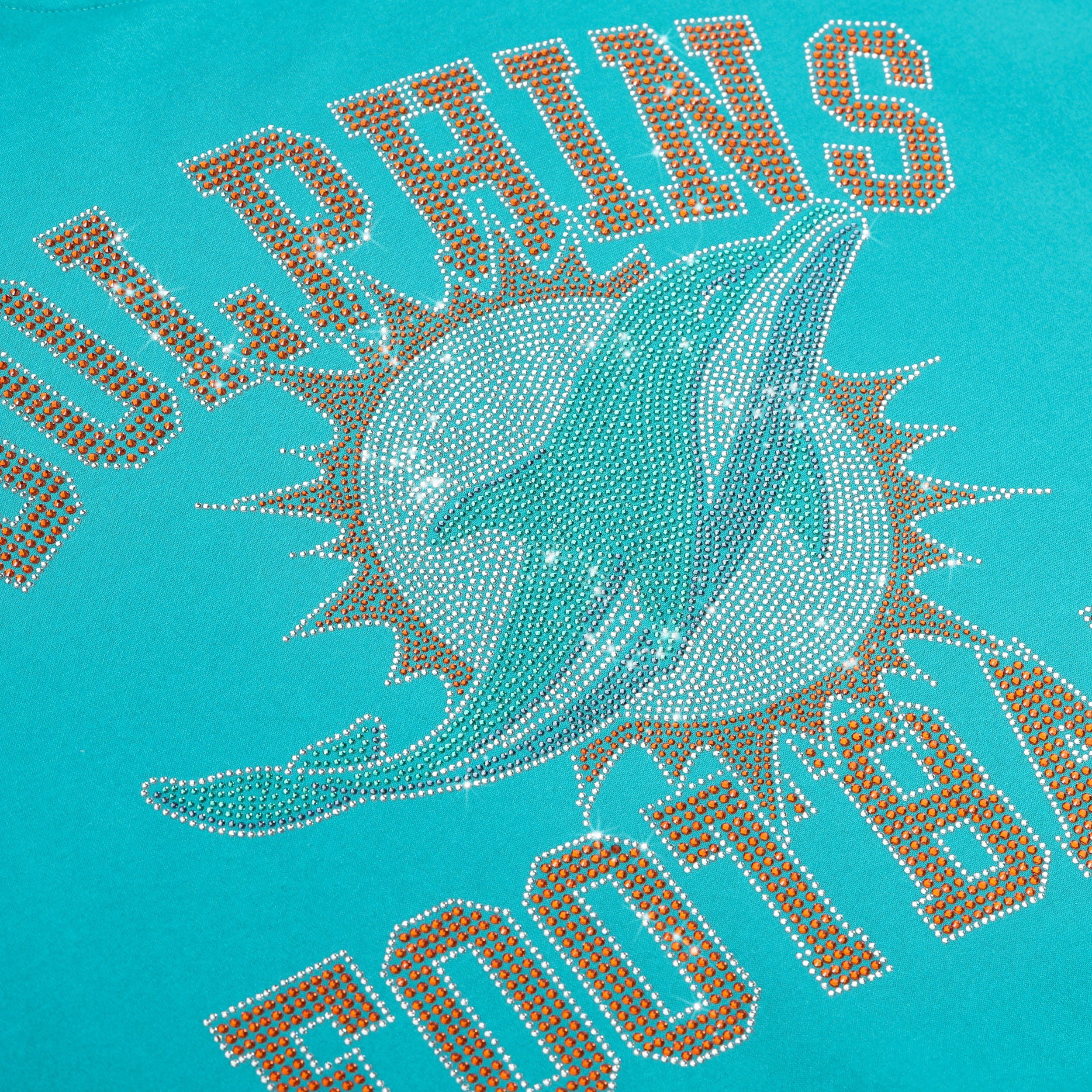 Miami Dolphins Womens Rhinestone Logo Oversized Crew Neck Sweatshirt - Image 2