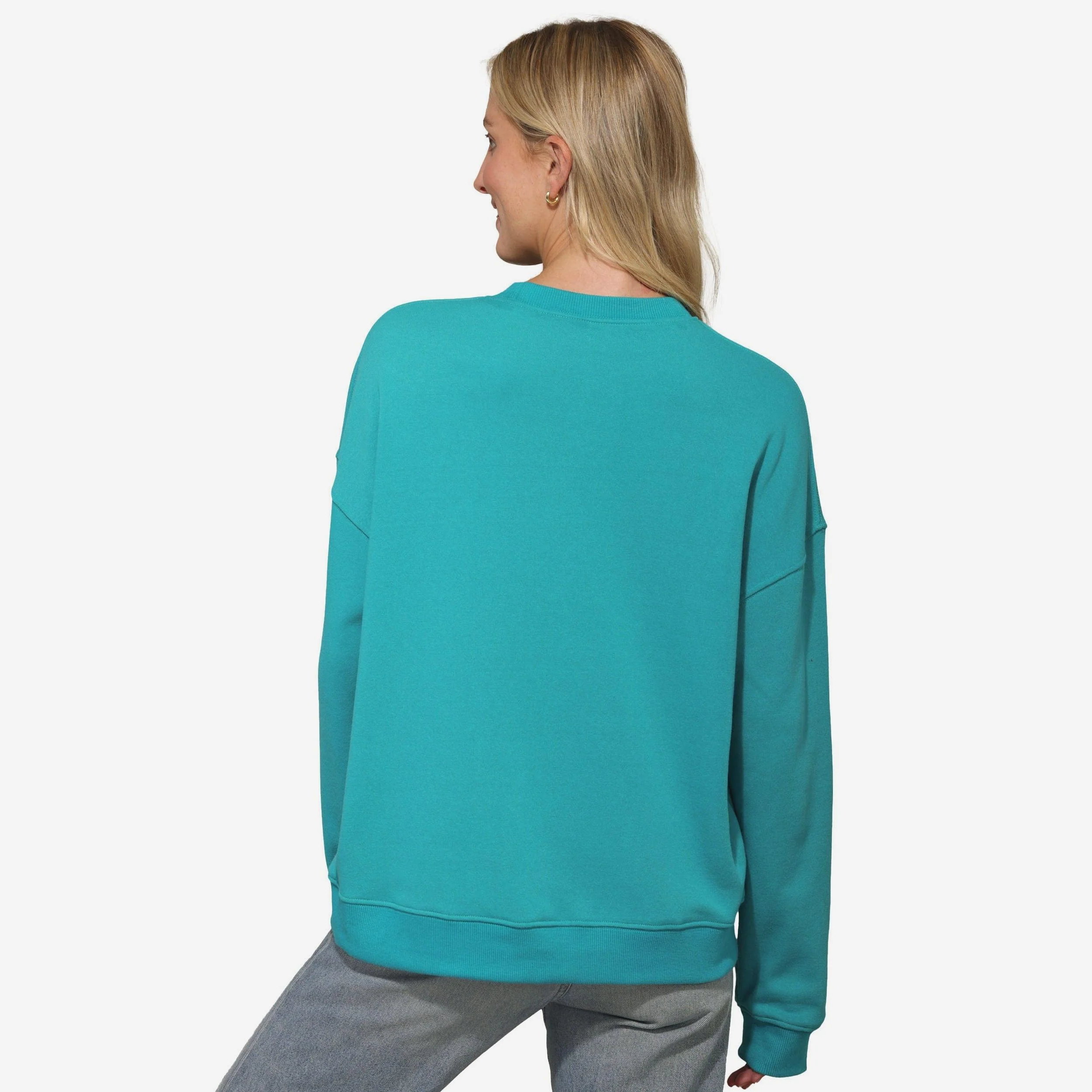 Miami Dolphins Womens Rhinestone Logo Oversized Crew Neck Sweatshirt - Image 3