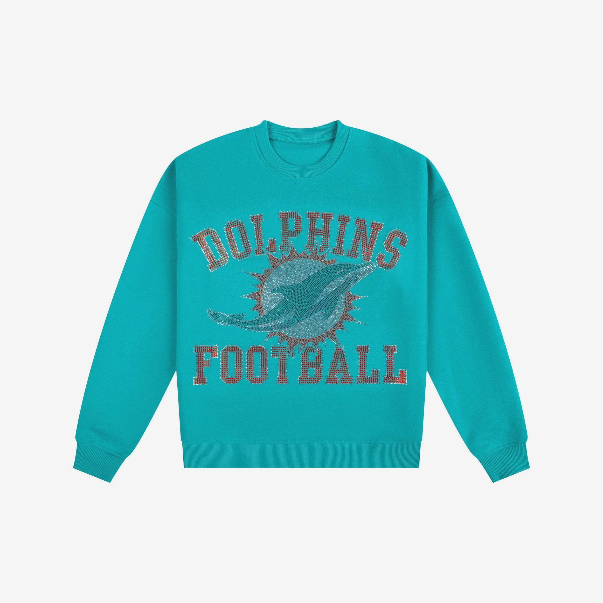 Miami Dolphins Womens Rhinestone Logo Oversized Crew Neck Sweatshirt - Image 4