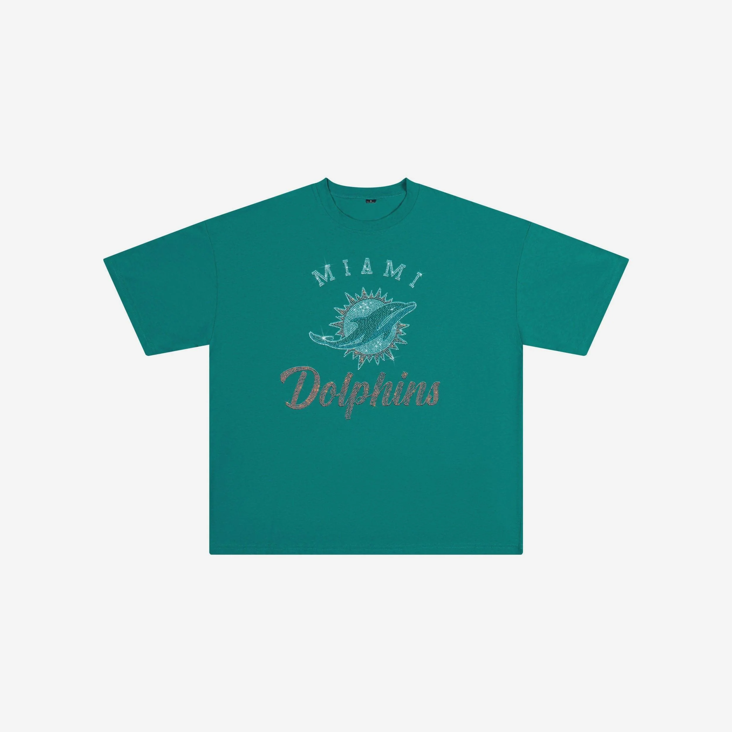 Miami Dolphins Womens Rhinestone Logo Oversized T-Shirt - Image 4