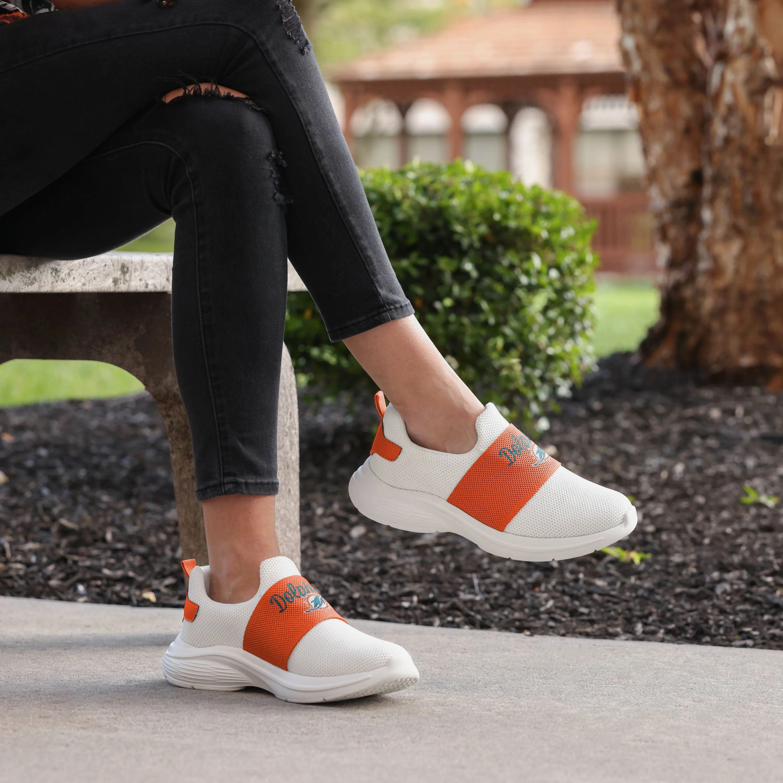 Miami Dolphins Womens Script Wordmark White Slip On Sneakers - Image 3