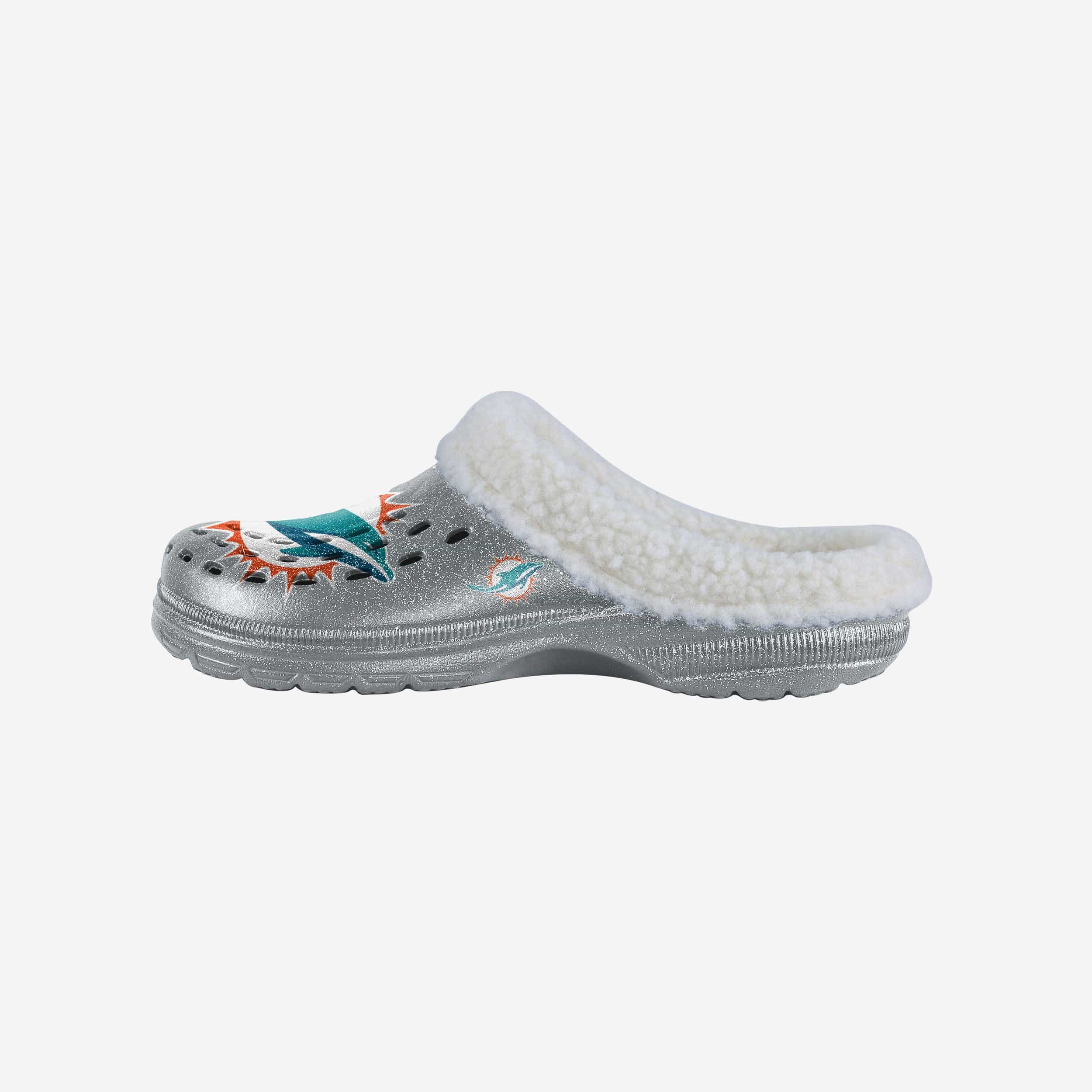 Miami Dolphins Womens Sherpa Lined Glitter Clog