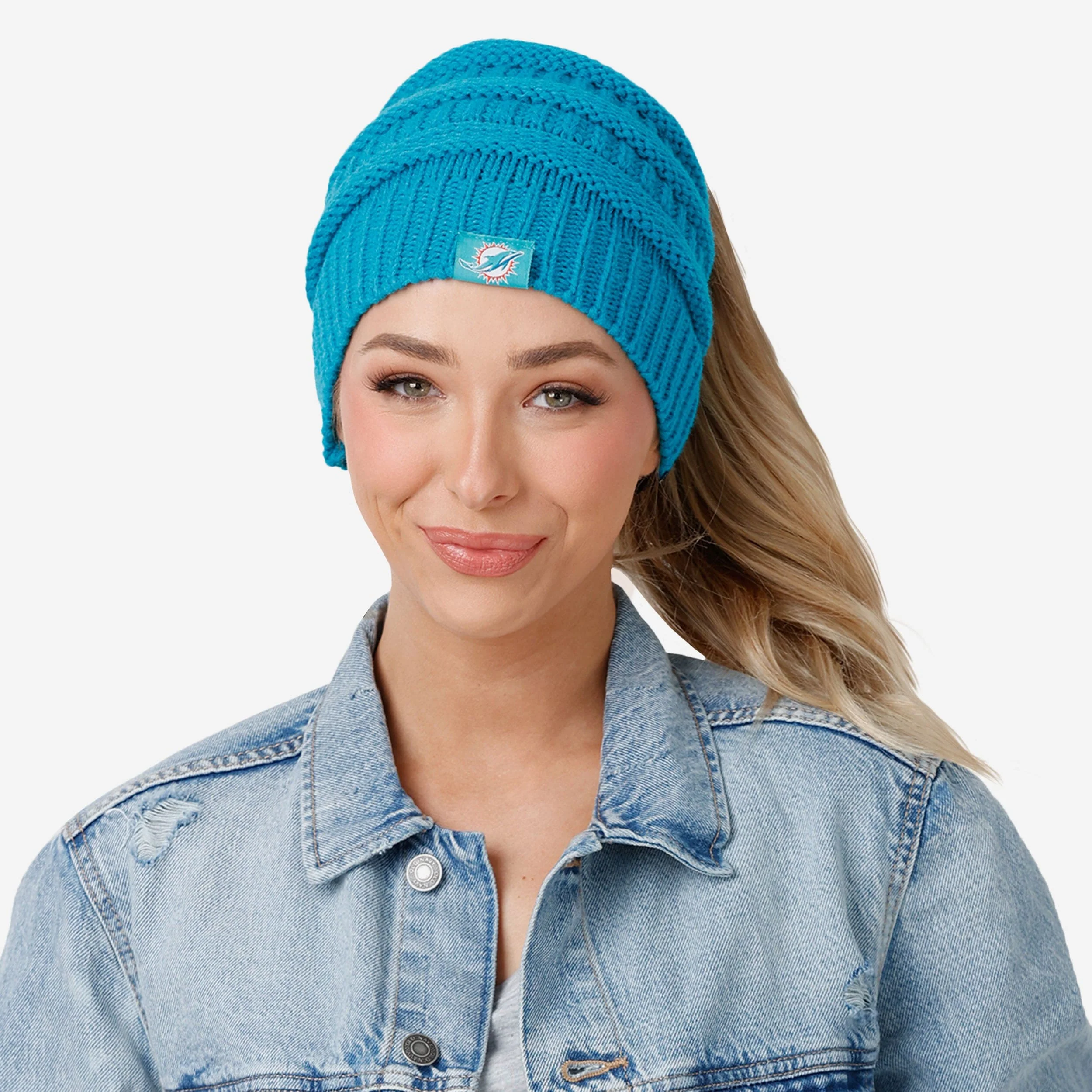 Miami Dolphins Womens Solid Ponytail Beanie - Image 3