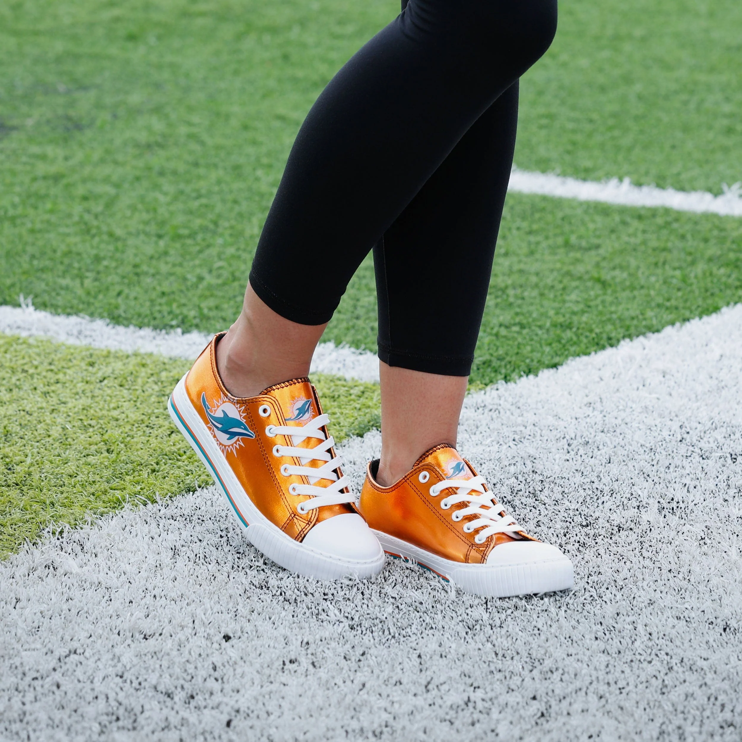 Miami Dolphins Womens Team Color Metallic Low Top Canvas Shoes - Image 3