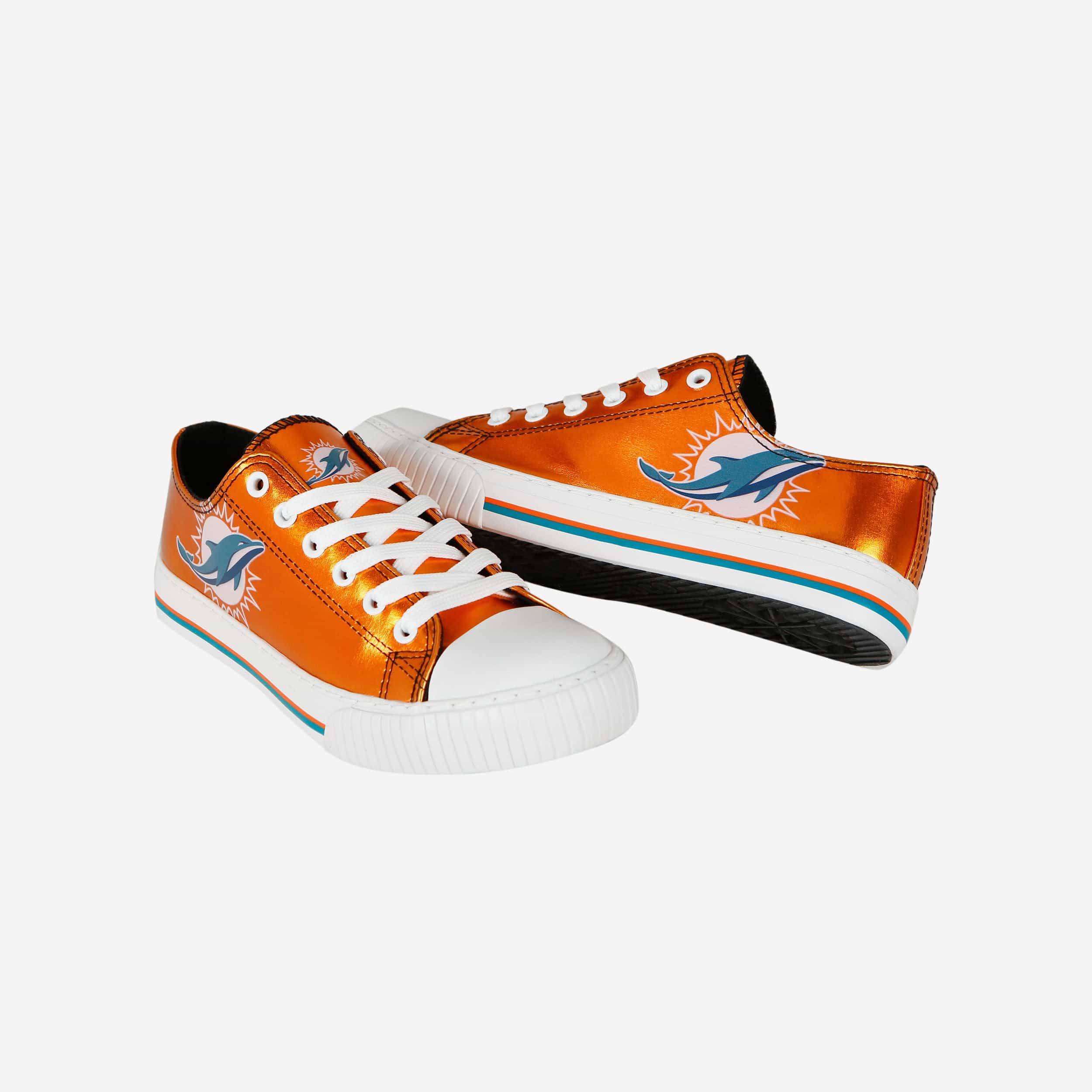 Miami Dolphins Womens Team Color Metallic Low Top Canvas Shoes - Image 4