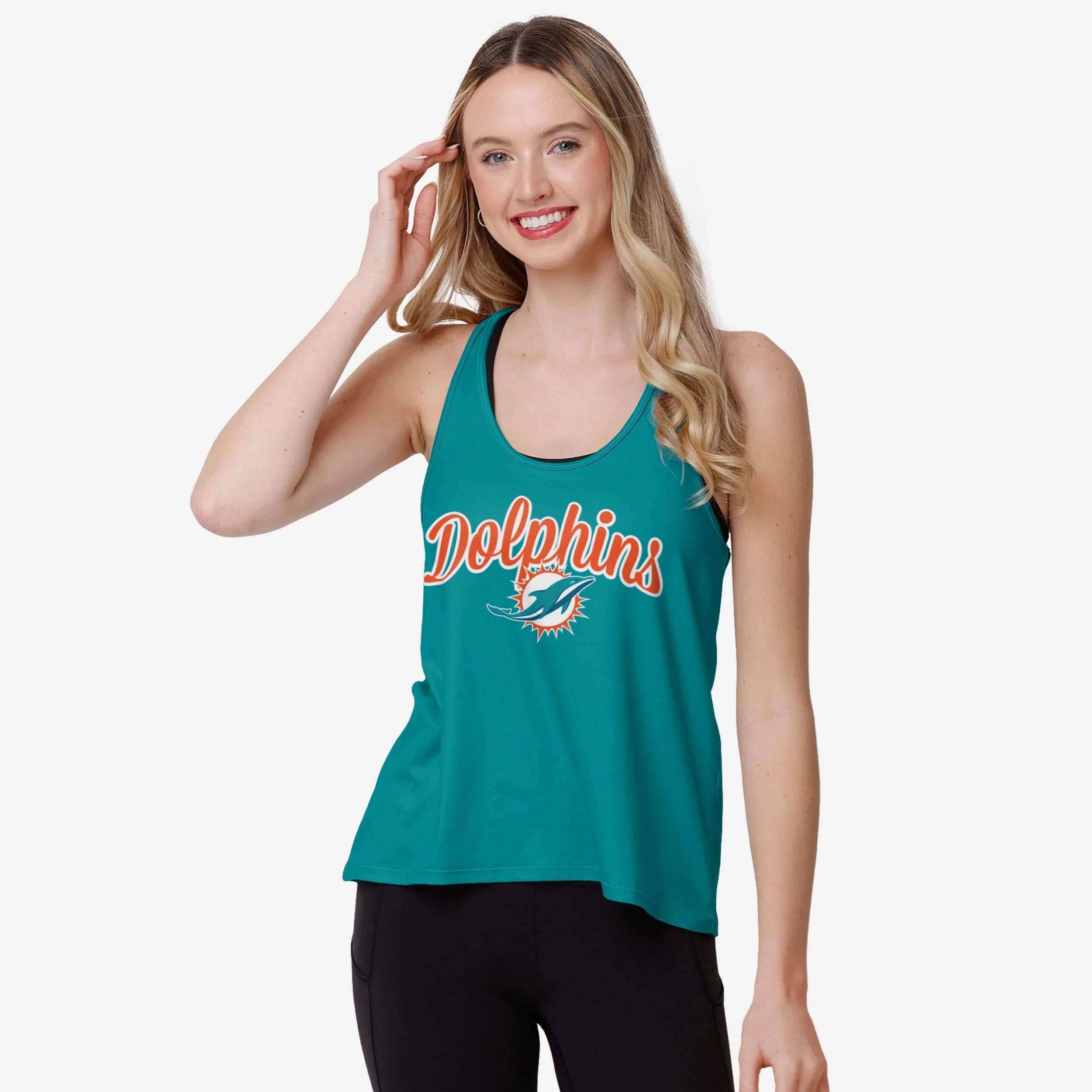 Miami Dolphins Womens Wordmark Team Stripe Sleeveless Top