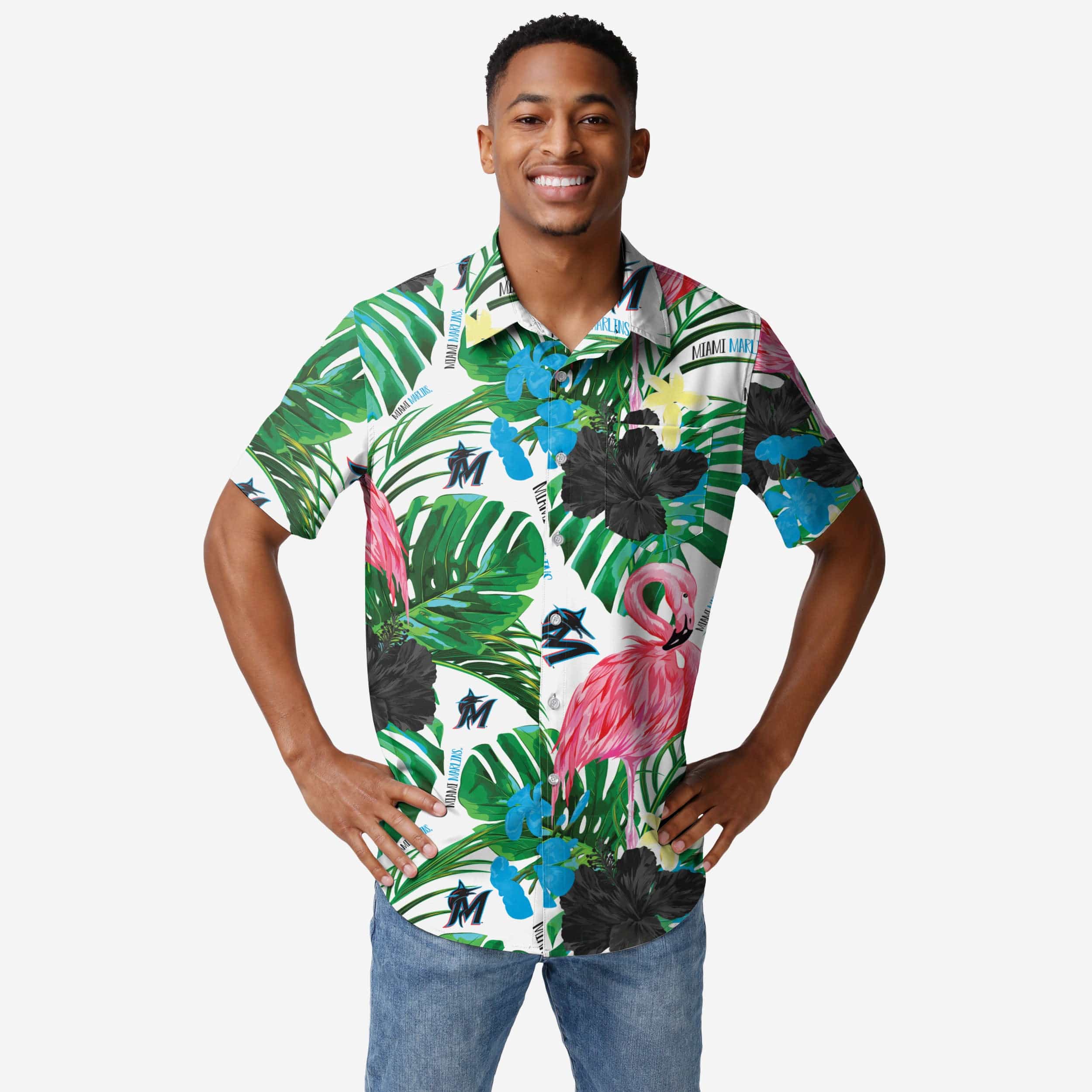 Miami Marlins Flamingo Button Up Shirt