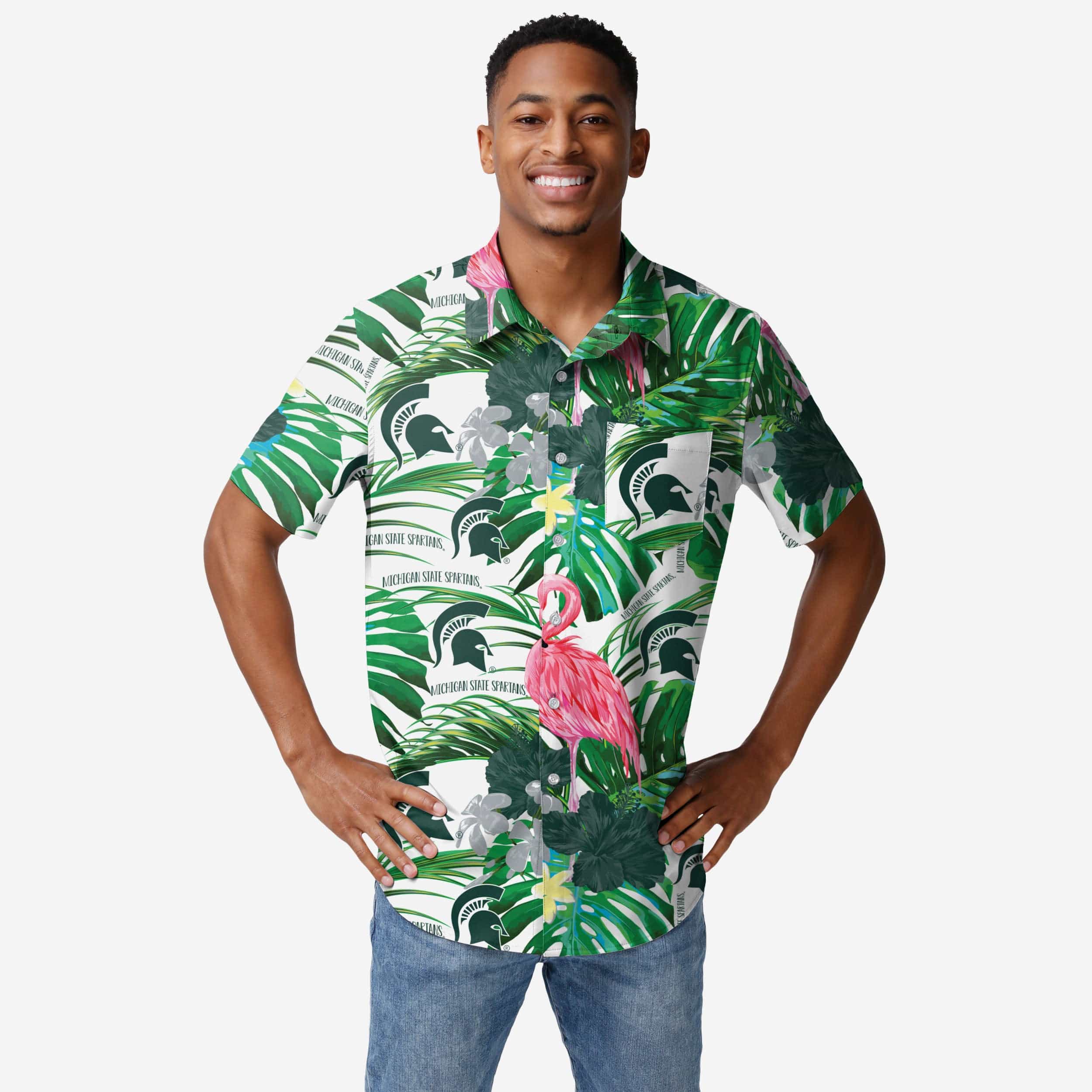 Michigan State Spartans Flamingo Button Up Shirt
