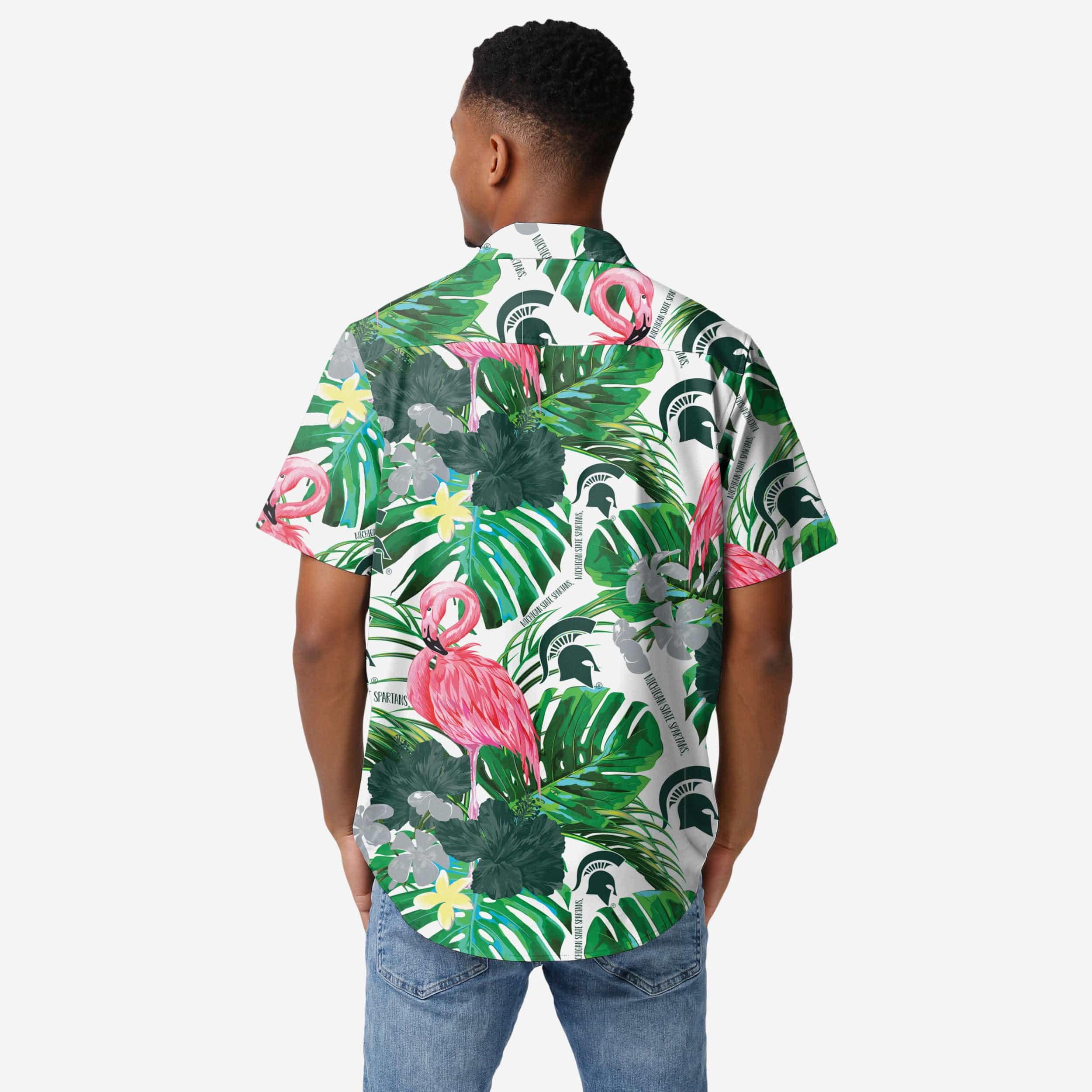 Michigan State Spartans Flamingo Button Up Shirt - Image 2