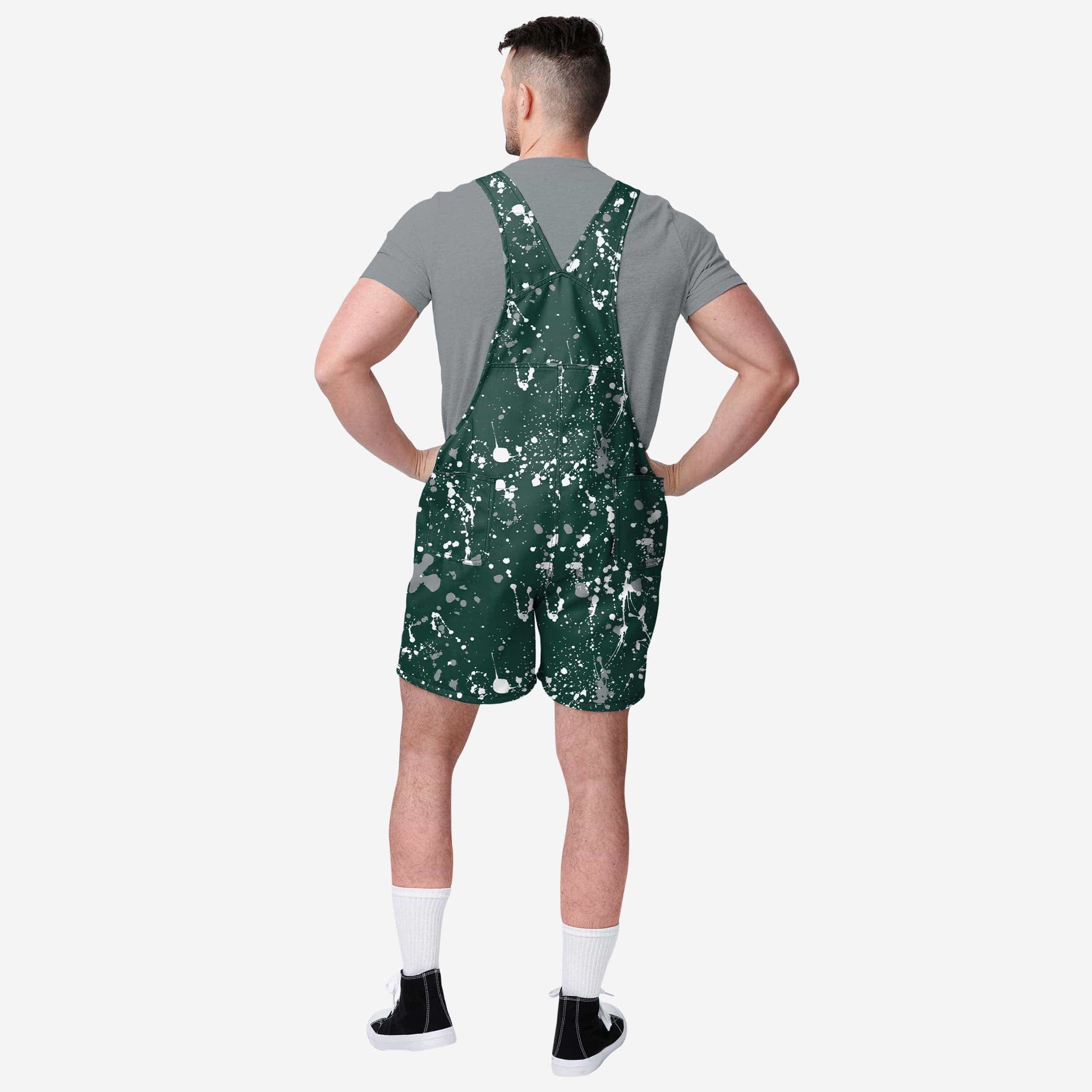 Michigan State Spartans Mens Paint Splatter Bib Shortalls - Image 2